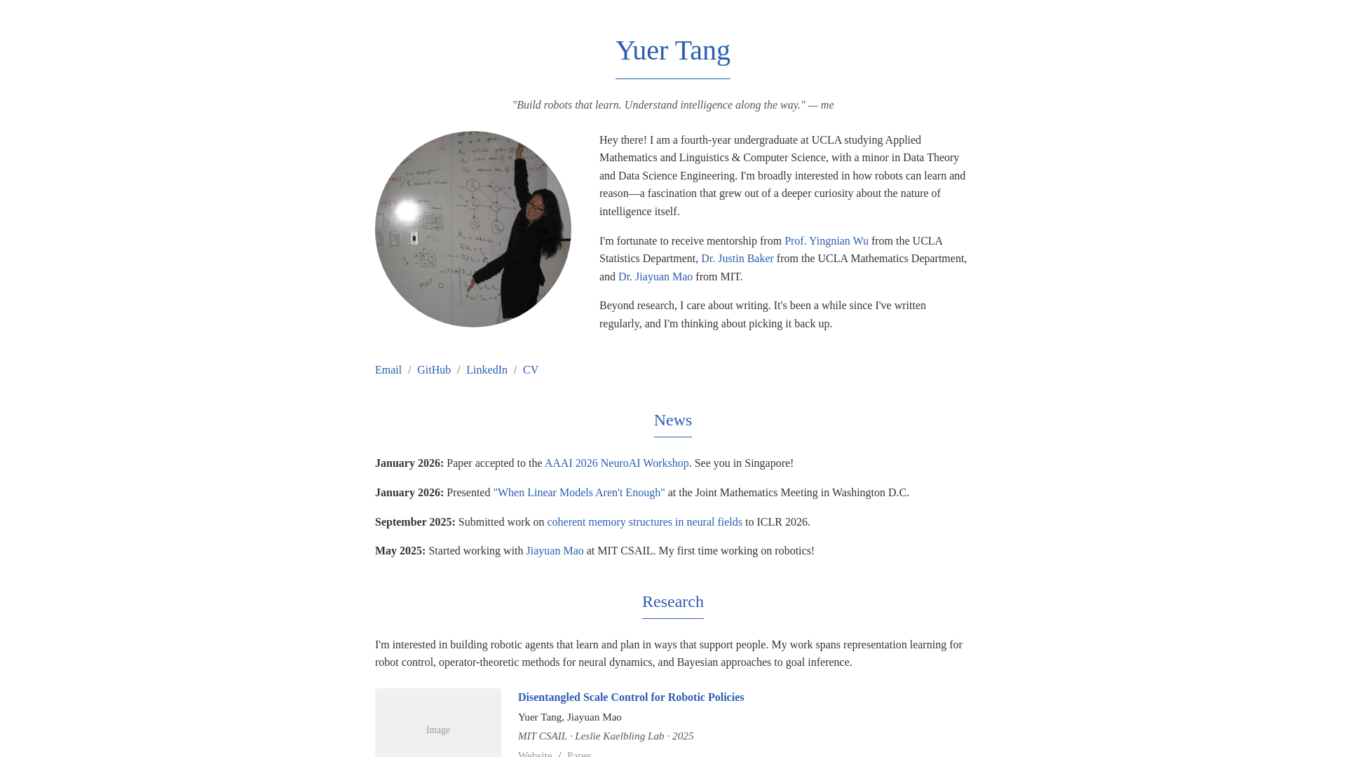 website screenshot of https://yuertang.dev/
