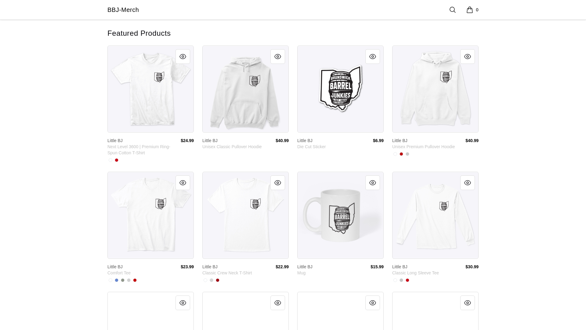 website screenshot of https://bbjmerch.com/