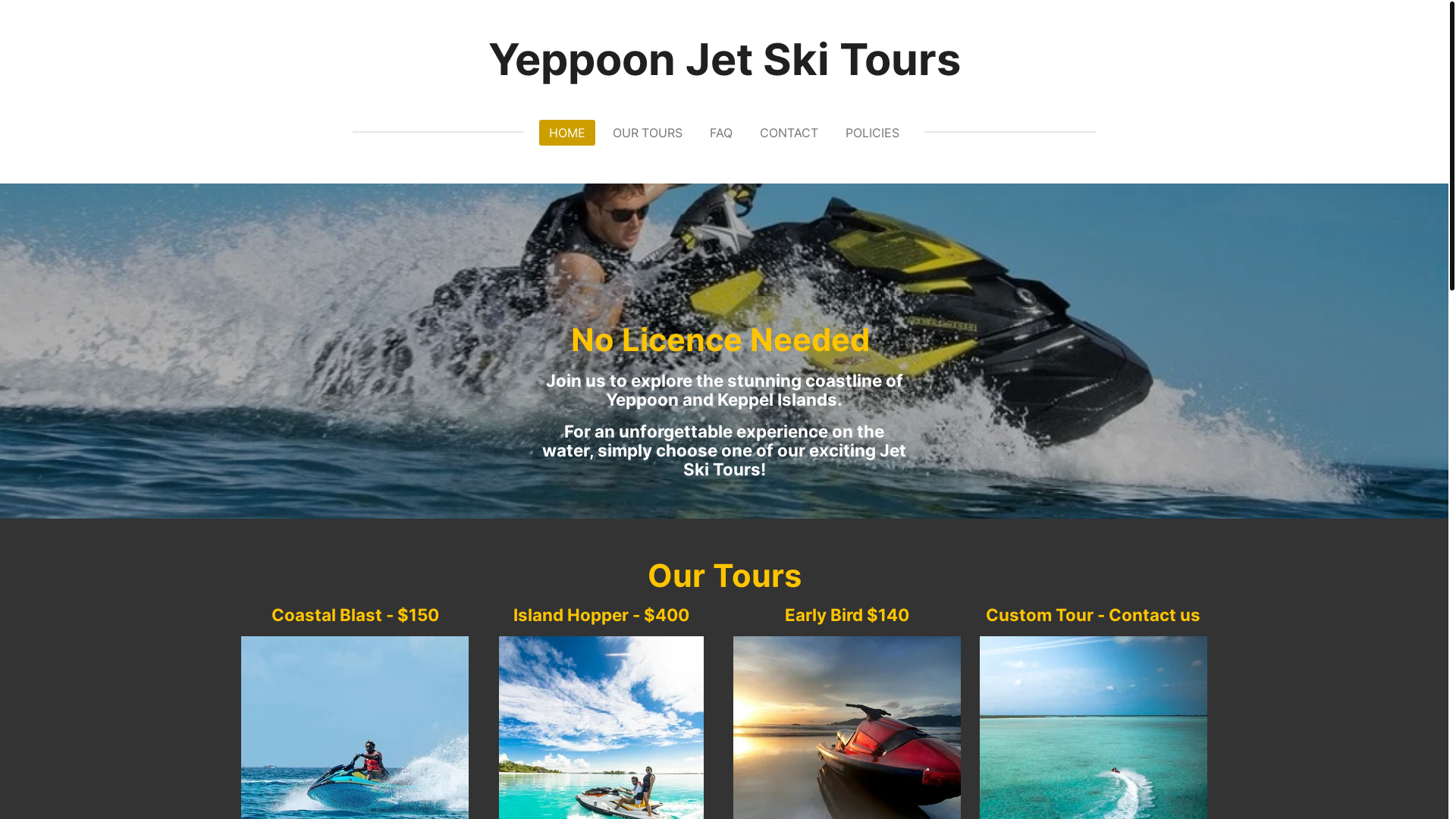website screenshot of https://yeppoon-jetski-tours.com/