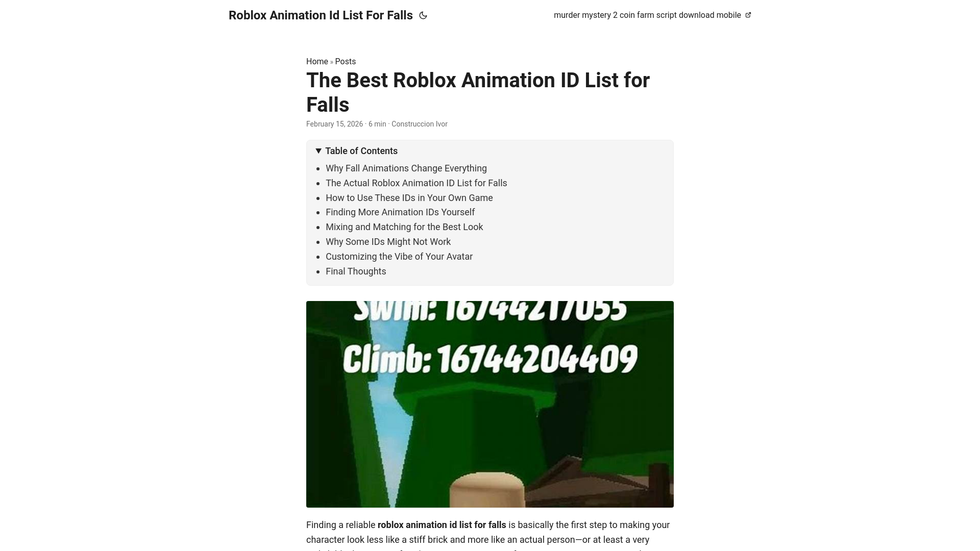 website screenshot of https://roblox-animation-id-list-for-falls.pages.dev/