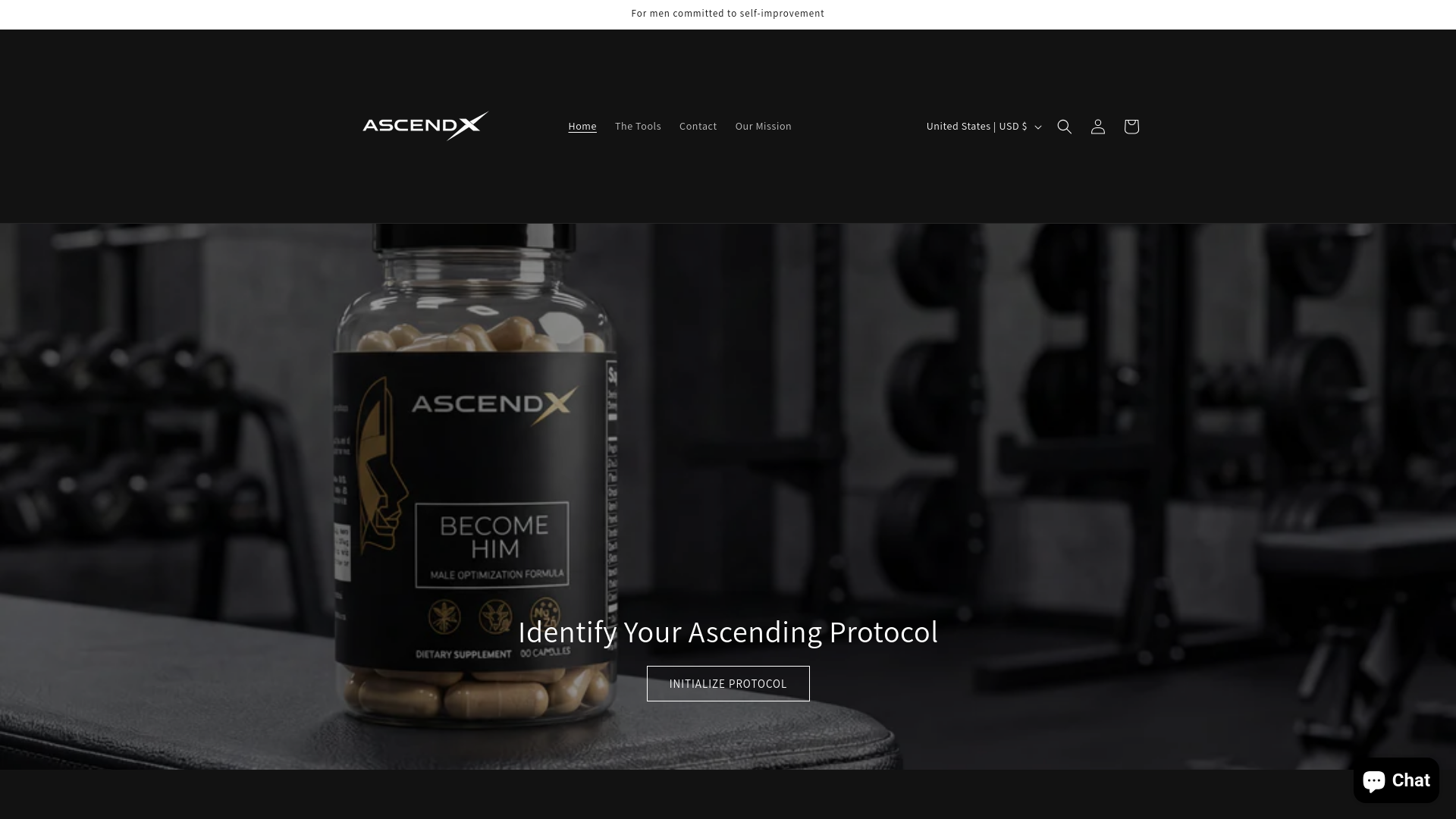 website screenshot of https://ascendxshop.com/