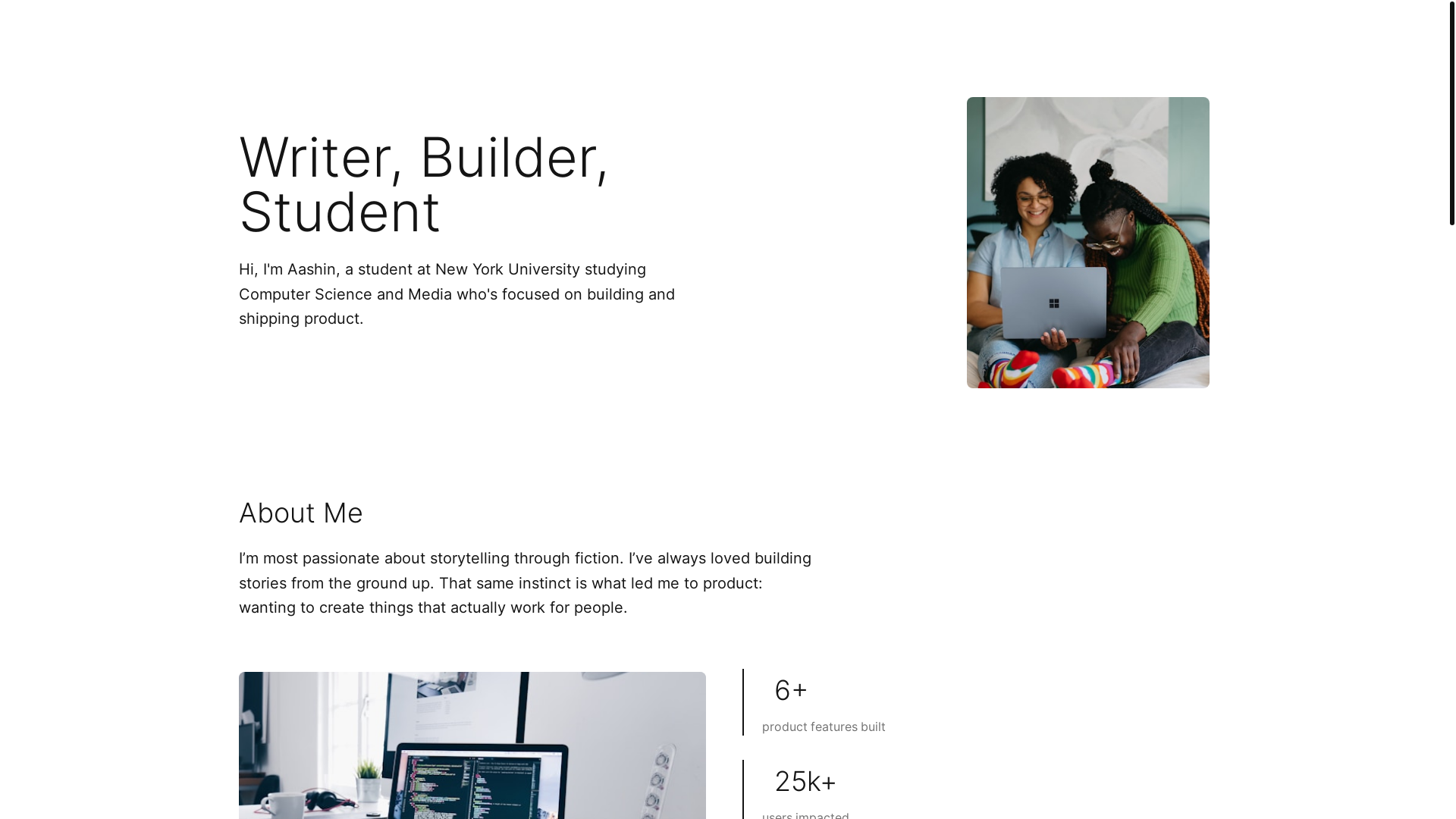 website screenshot of https://aashinsinghal.com/