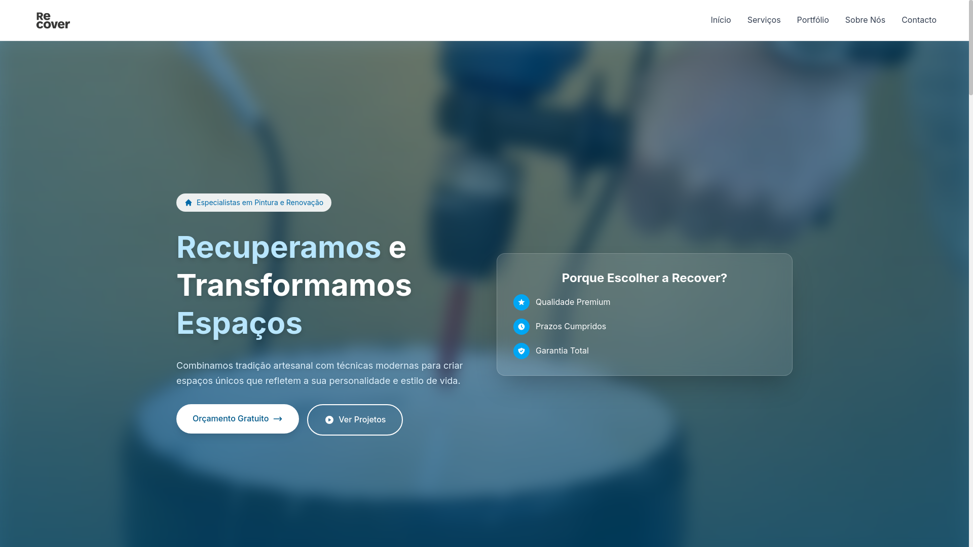 website screenshot of https://recoverpinturas.com/