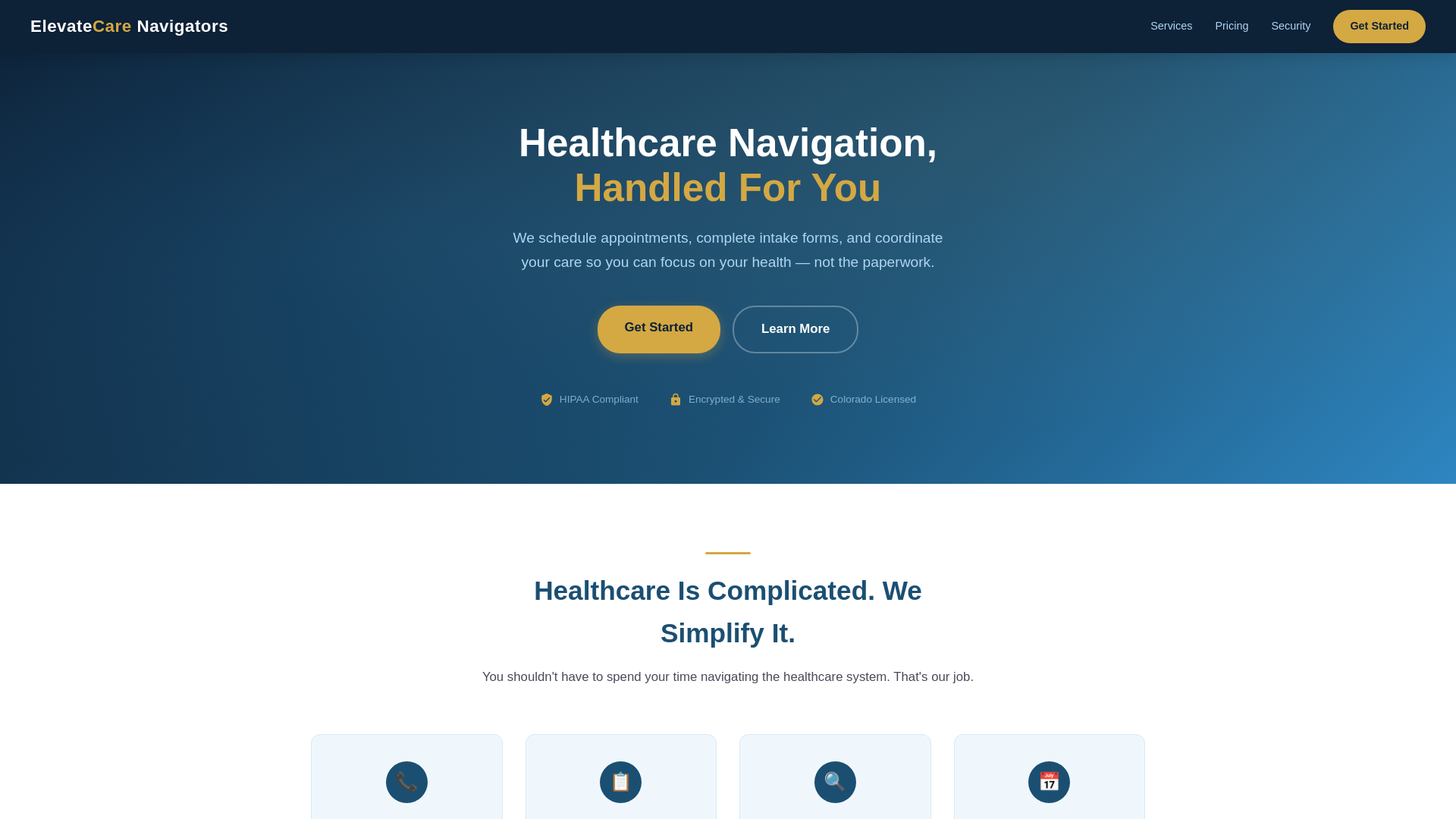 website screenshot of https://elevatecarenavigators.com