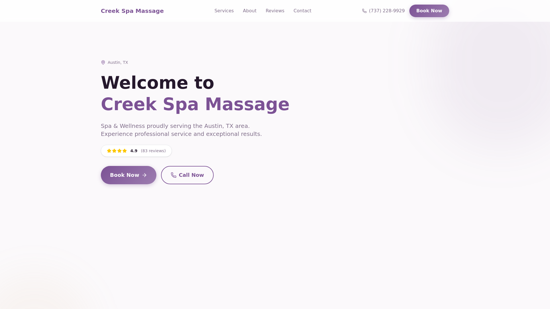 website screenshot of https://creek-spa-massage-tx-odev.pages.dev/