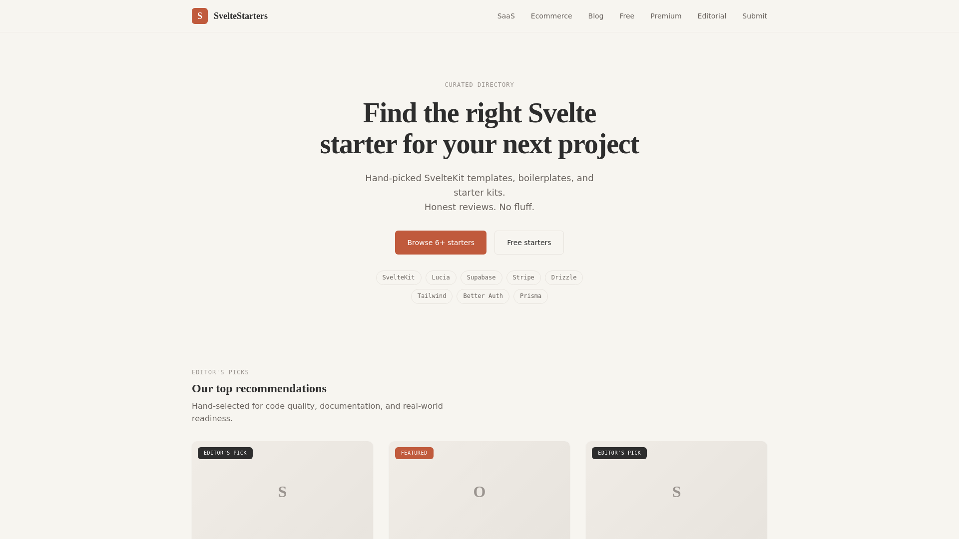 website screenshot of https://sveltestarters.pages.dev/
