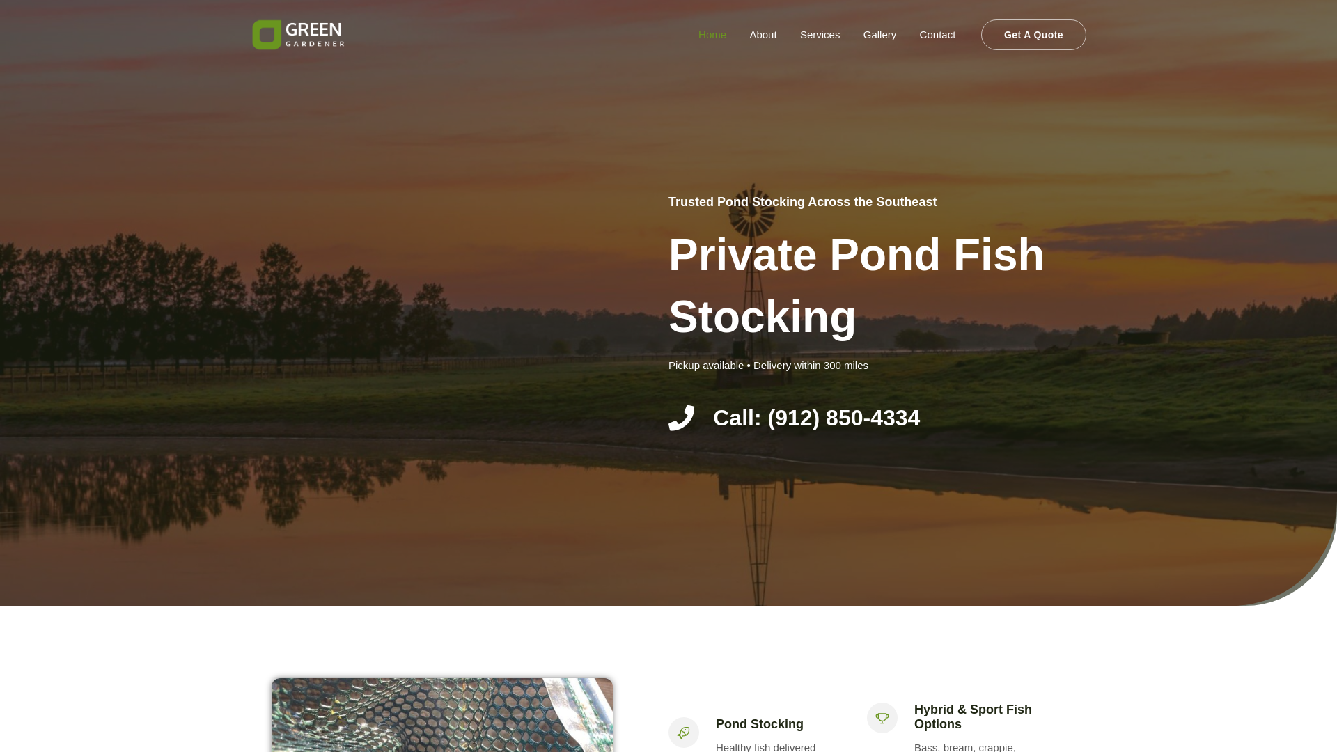 website screenshot of https://fishpondstockingse.com/