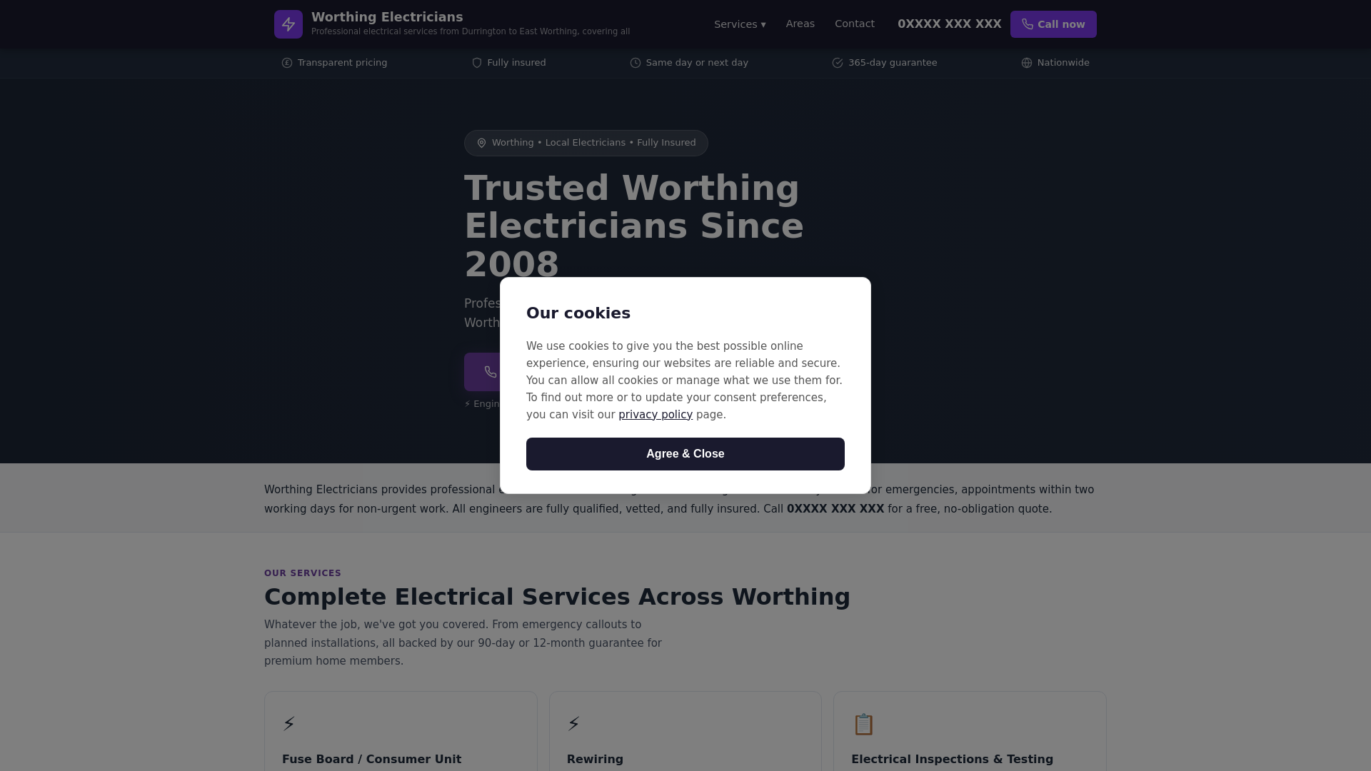 website screenshot of https://worthing-electrician.pages.dev/