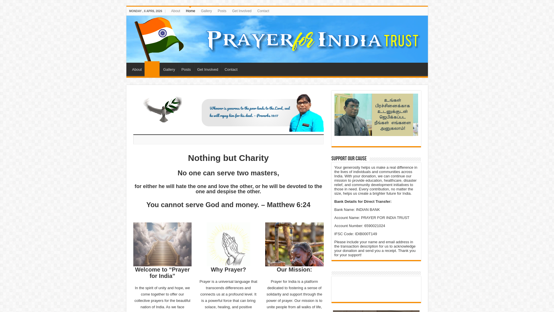 website screenshot of https://prayerforindiatrust.com/