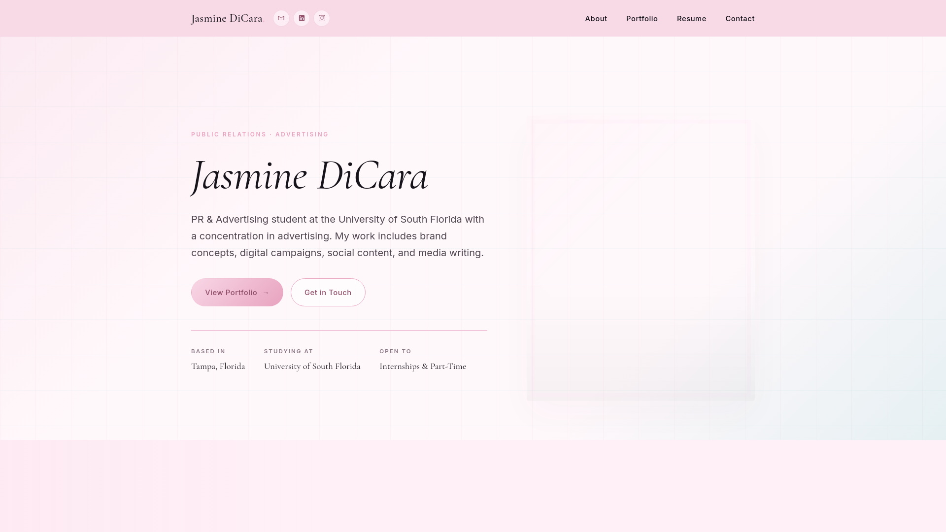 website screenshot of https://jasminedicara.me/
