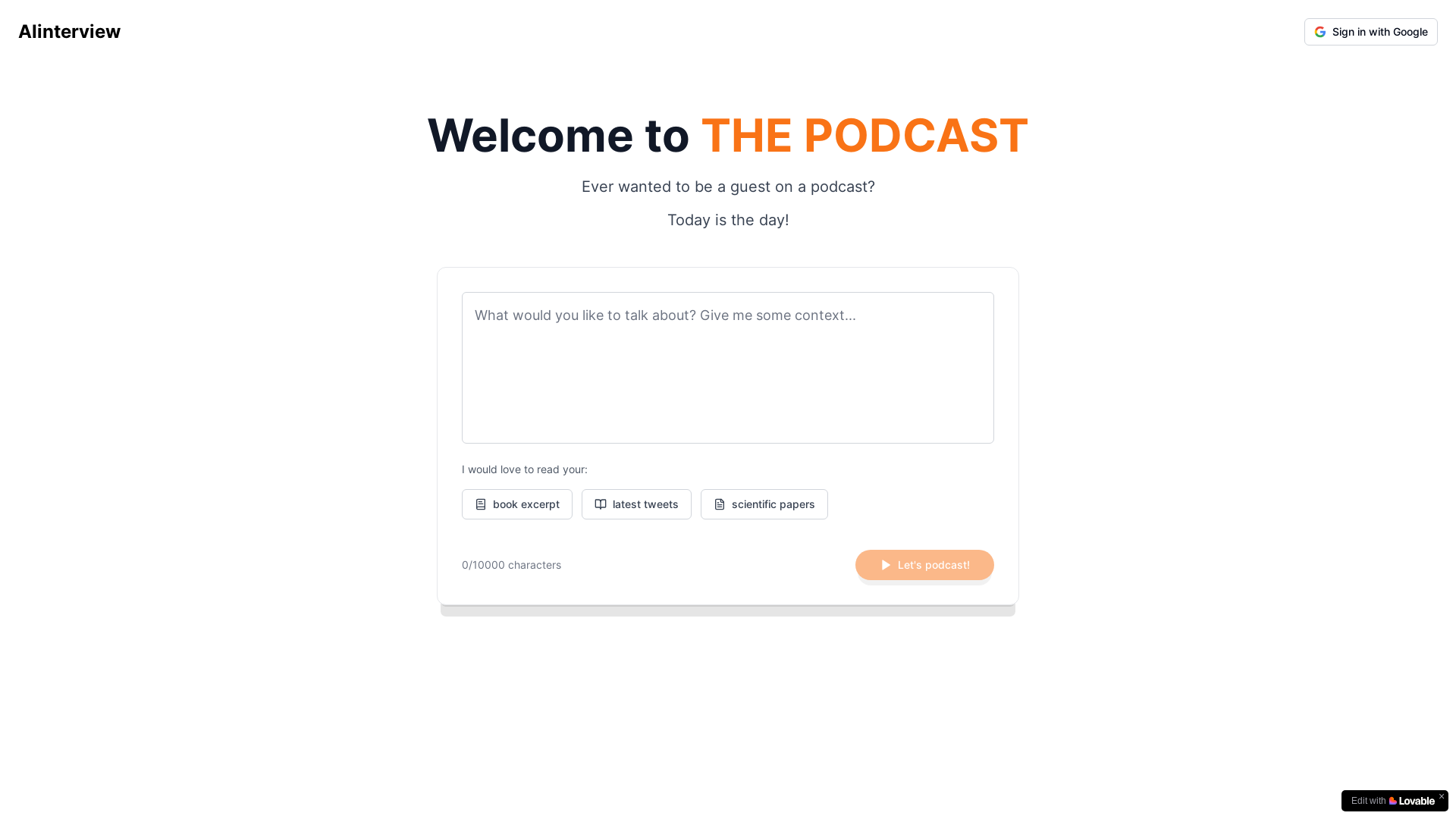 website screenshot of https://ainterview.space/