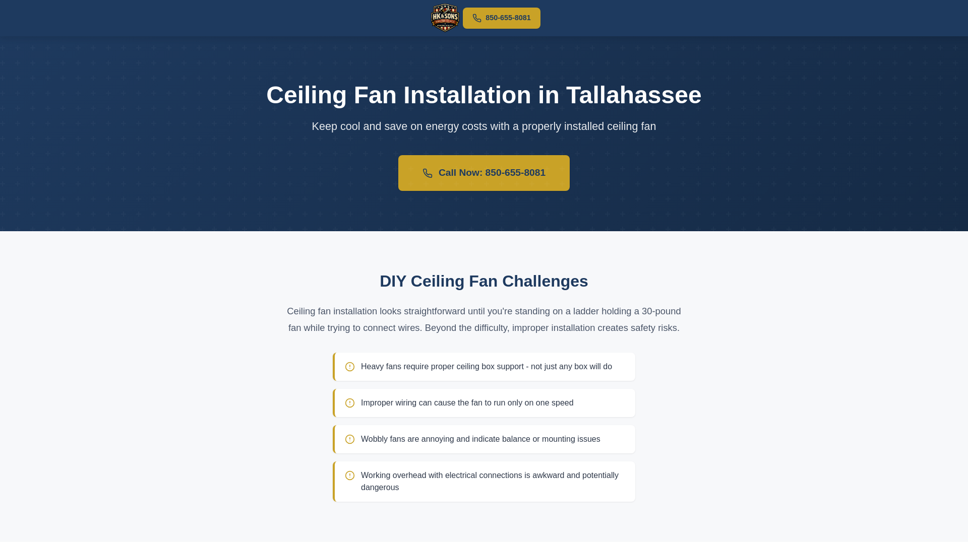website screenshot of https://hksons-ceiling-fan-installation.pages.dev/