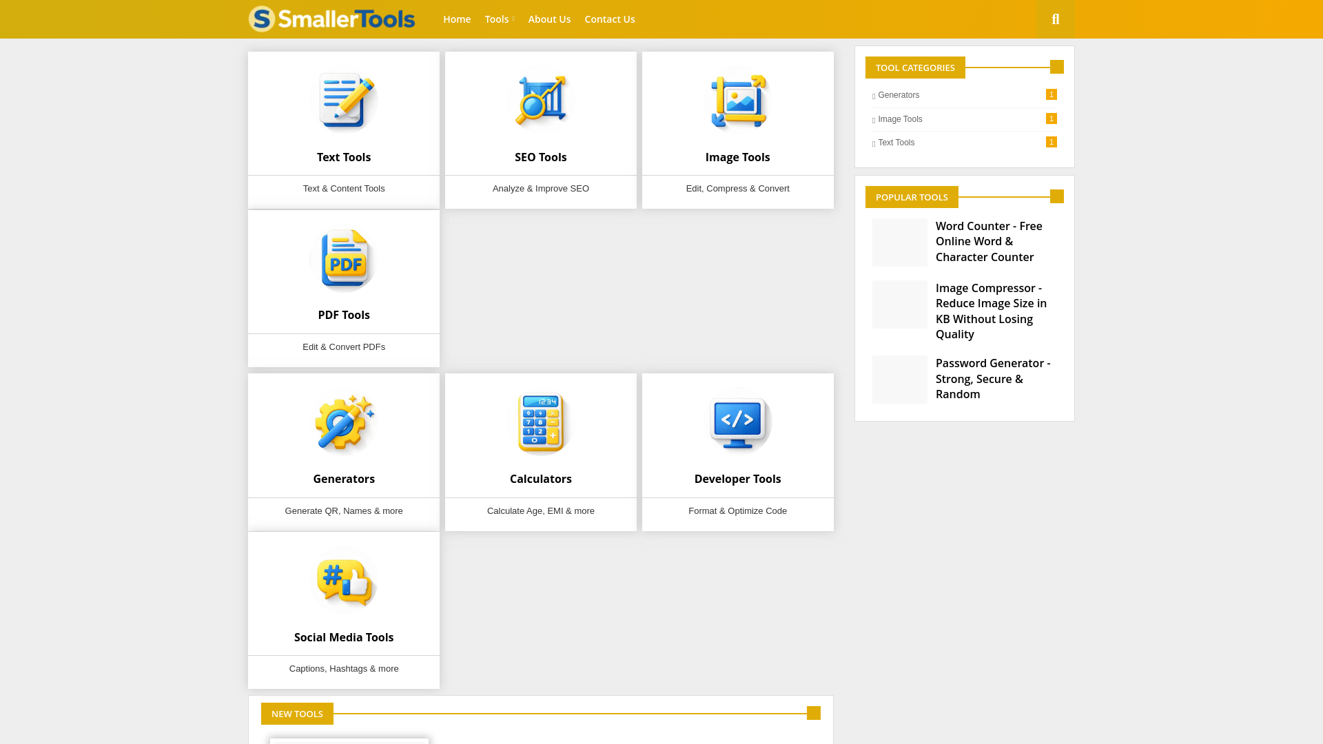 website screenshot of https://smallertools.com