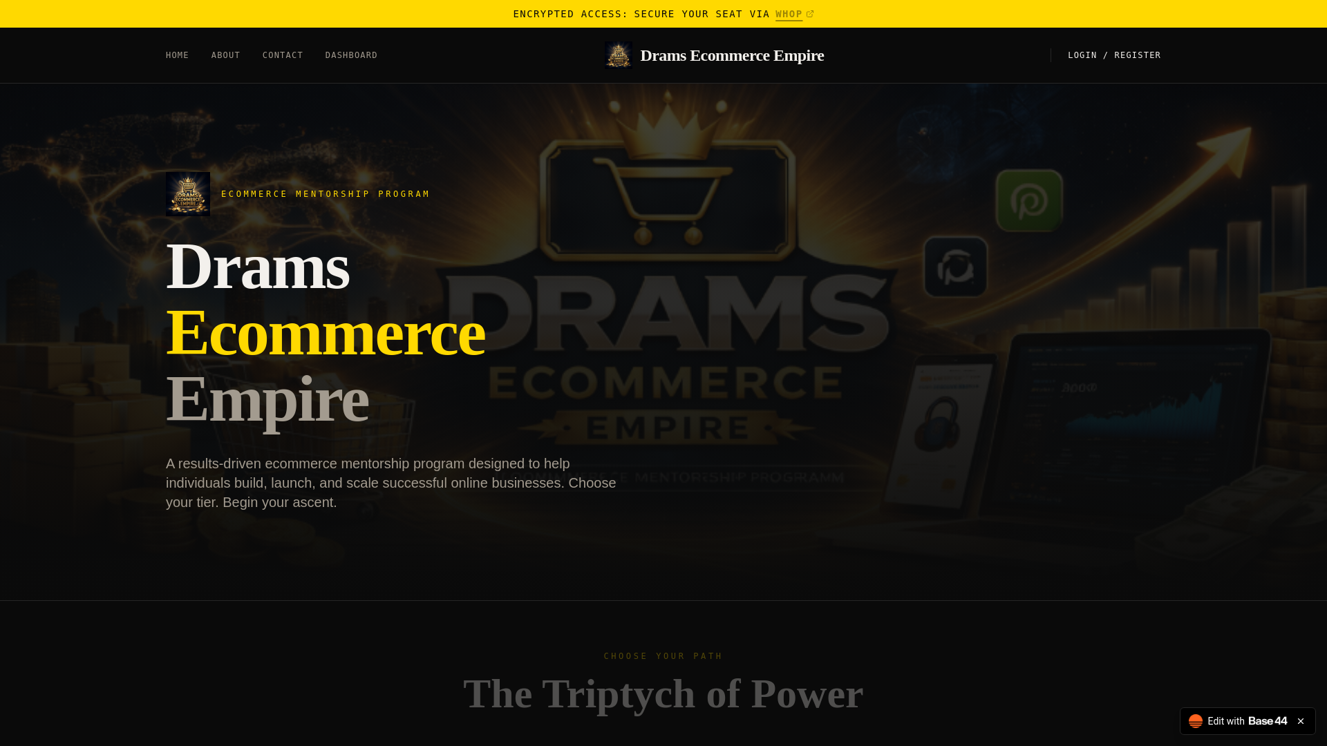 website screenshot of https://dramsecommerceempire.com/