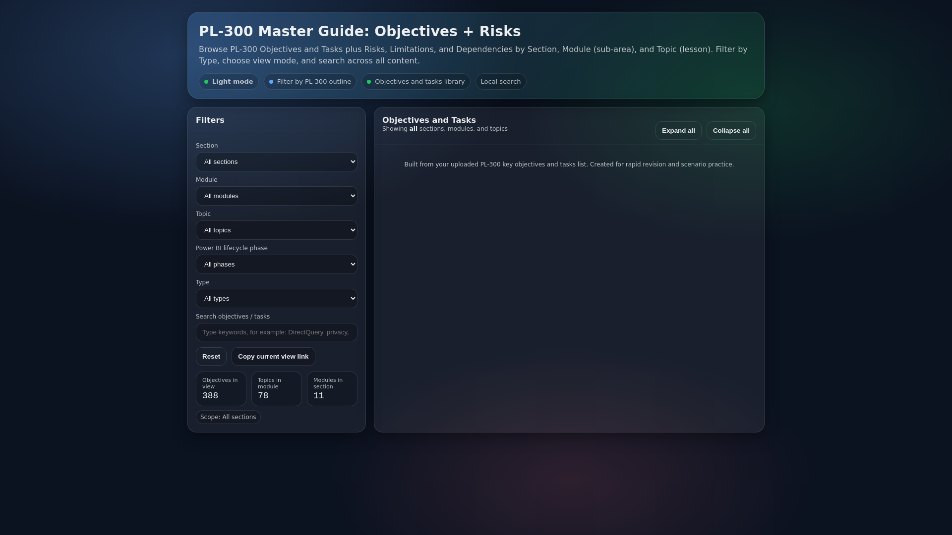 website screenshot of https://power-bi-pl300-risks.pages.dev/