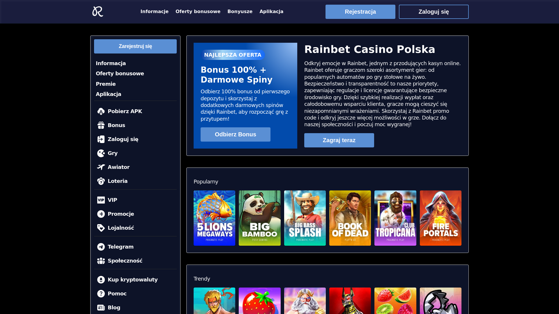 website screenshot of https://rainbetcasinopolska-com.pages.dev/