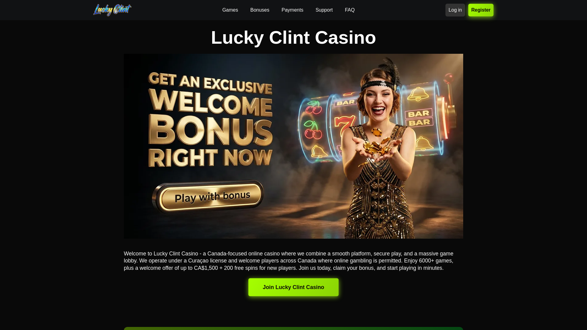 website screenshot of https://luckyclint-ca-43596.pages.dev/