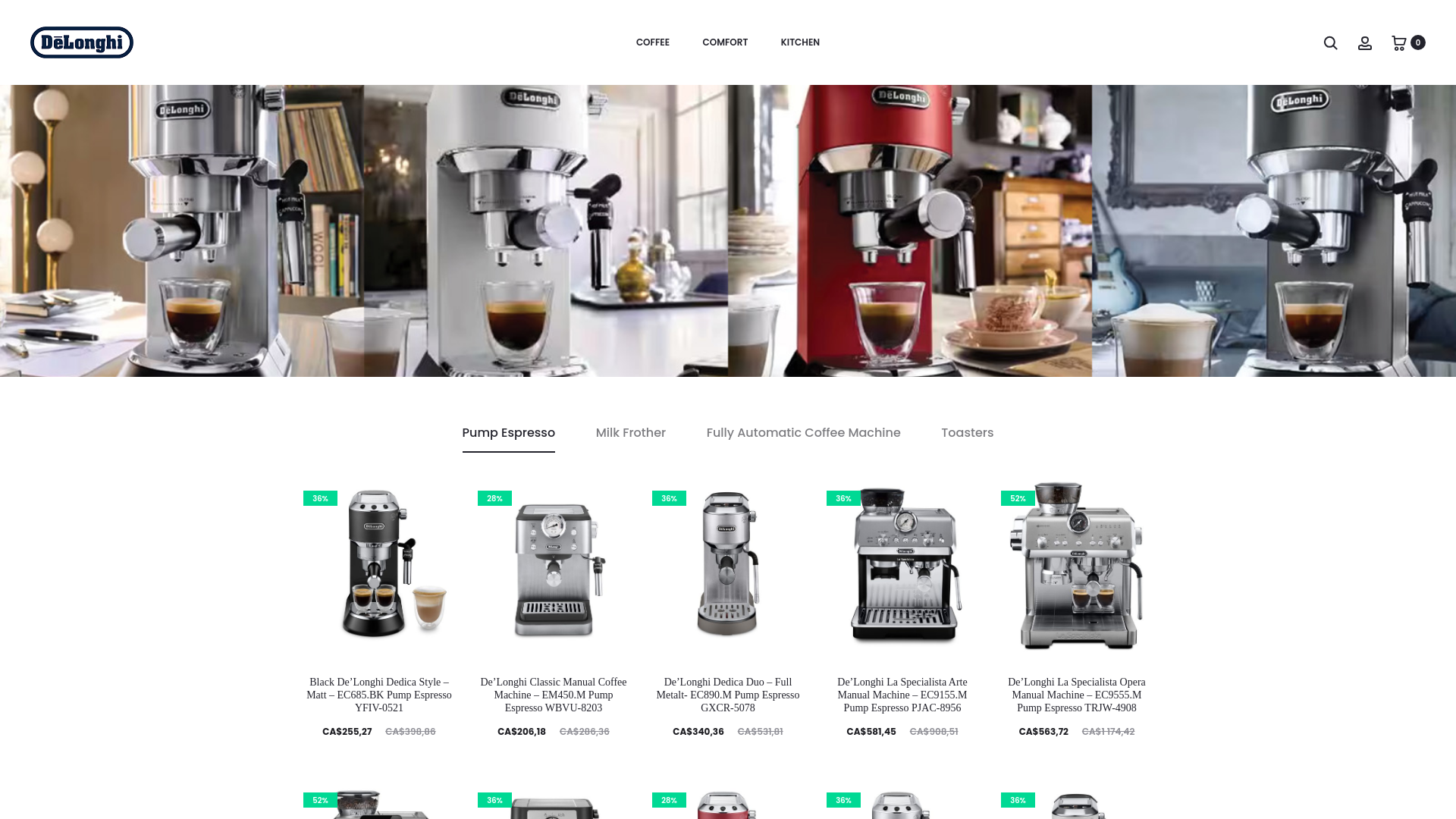 website screenshot of https://www.delonghi-canada.ca/