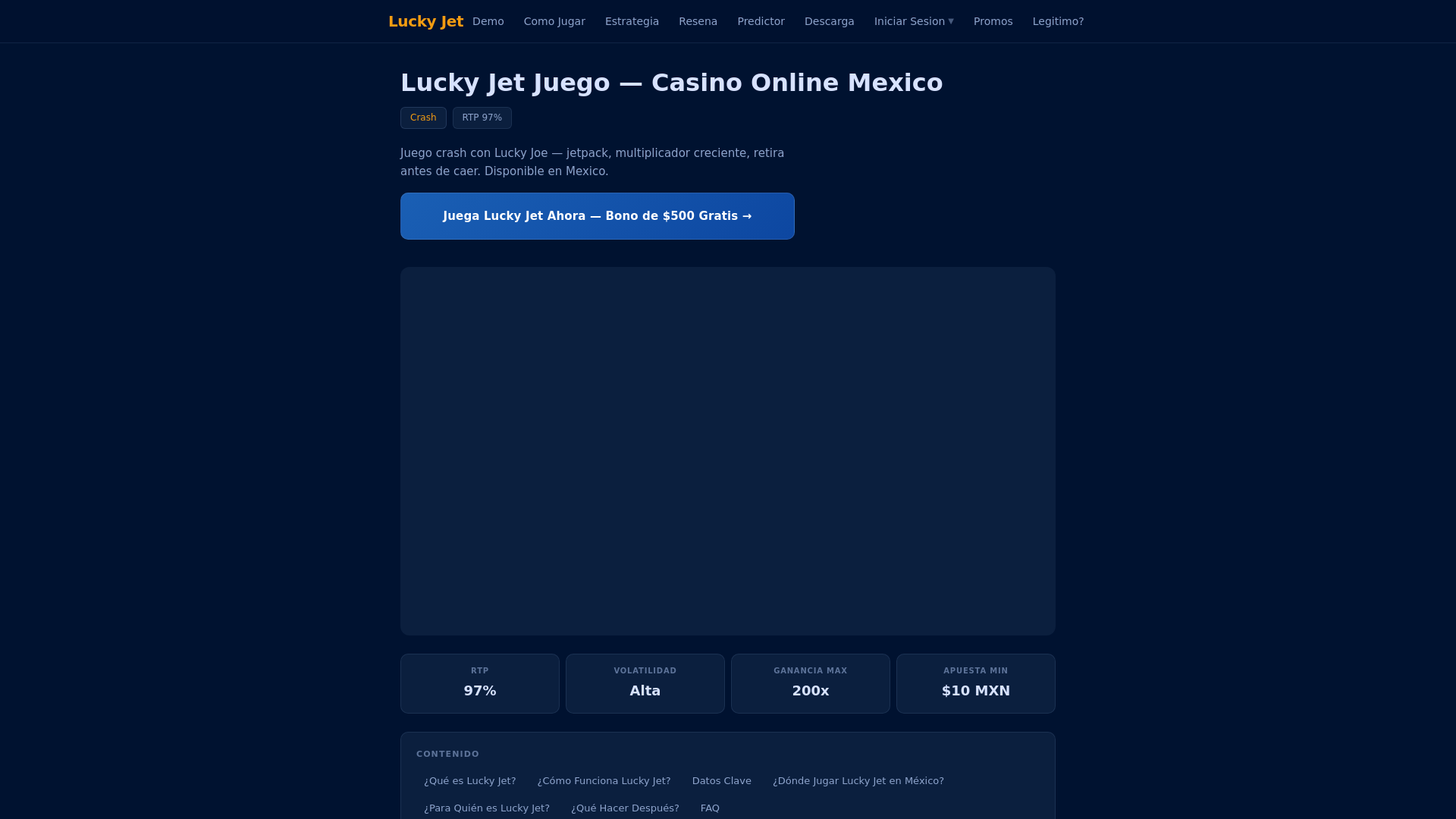 website screenshot of https://lucky-jet.com.mx/