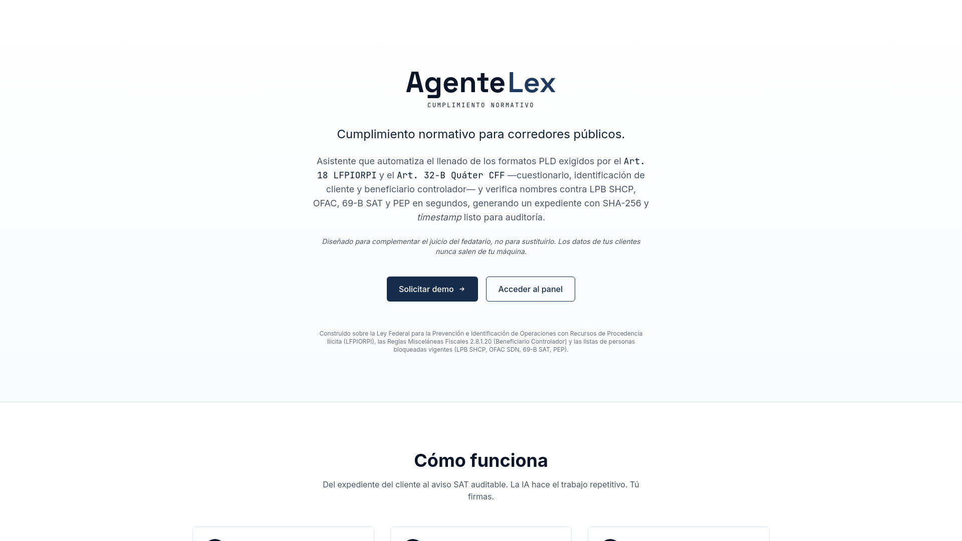 website screenshot of https://agentelex.mx/