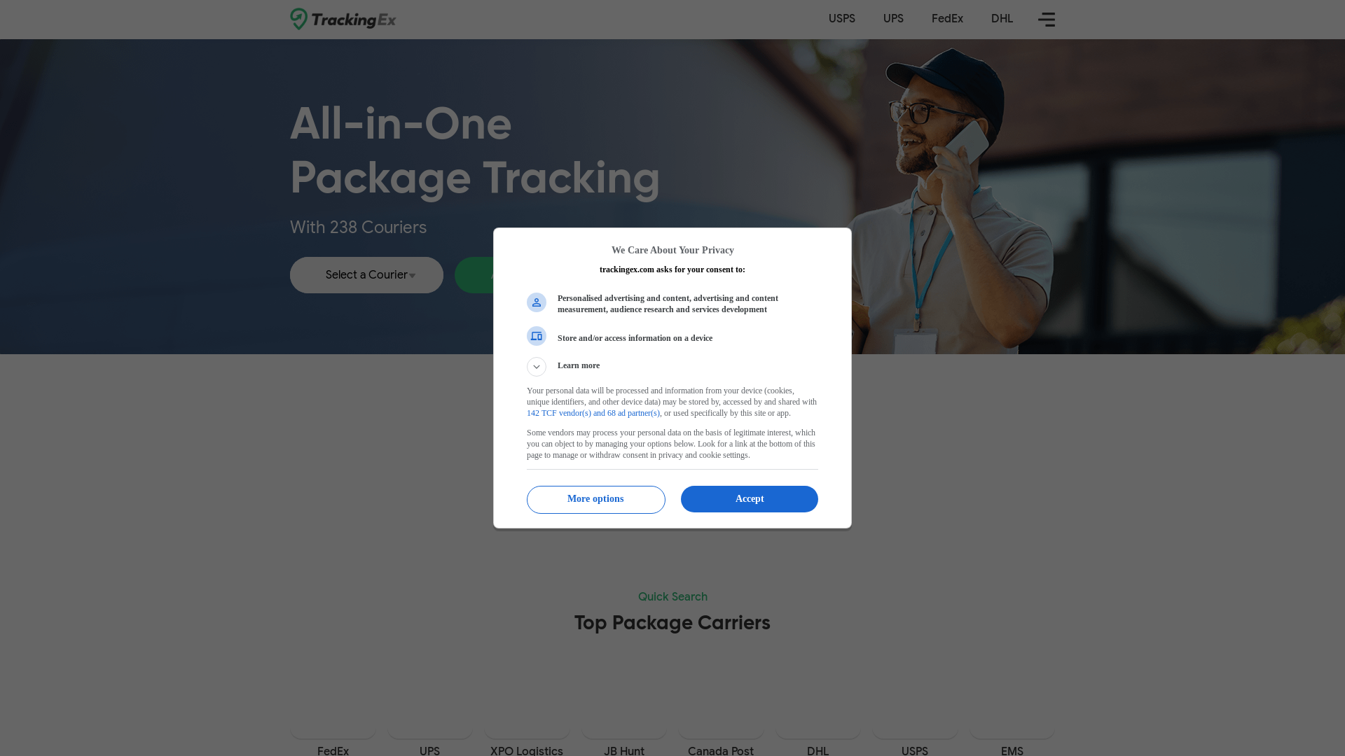 website screenshot of https://trackingex.com/