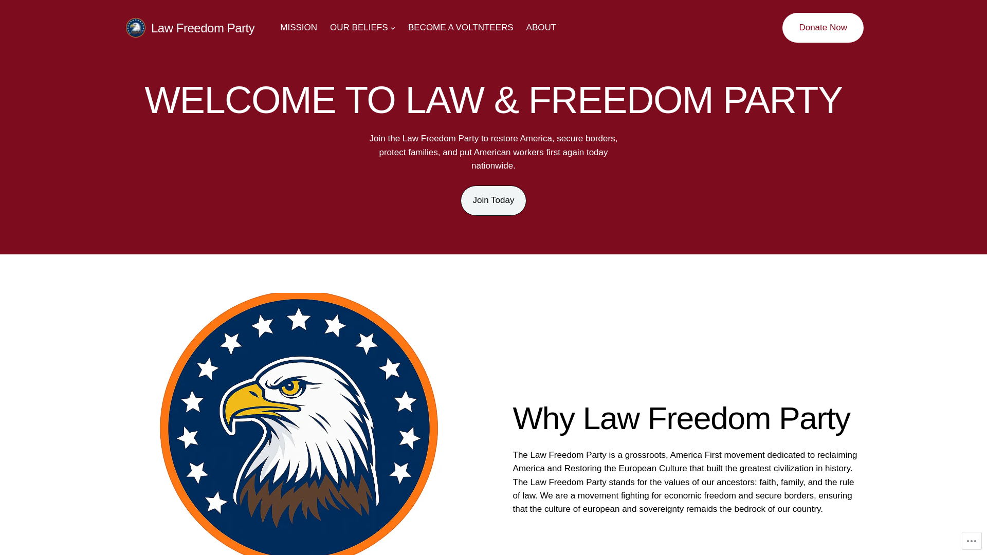 website screenshot of https://lawfreedomparty.org/