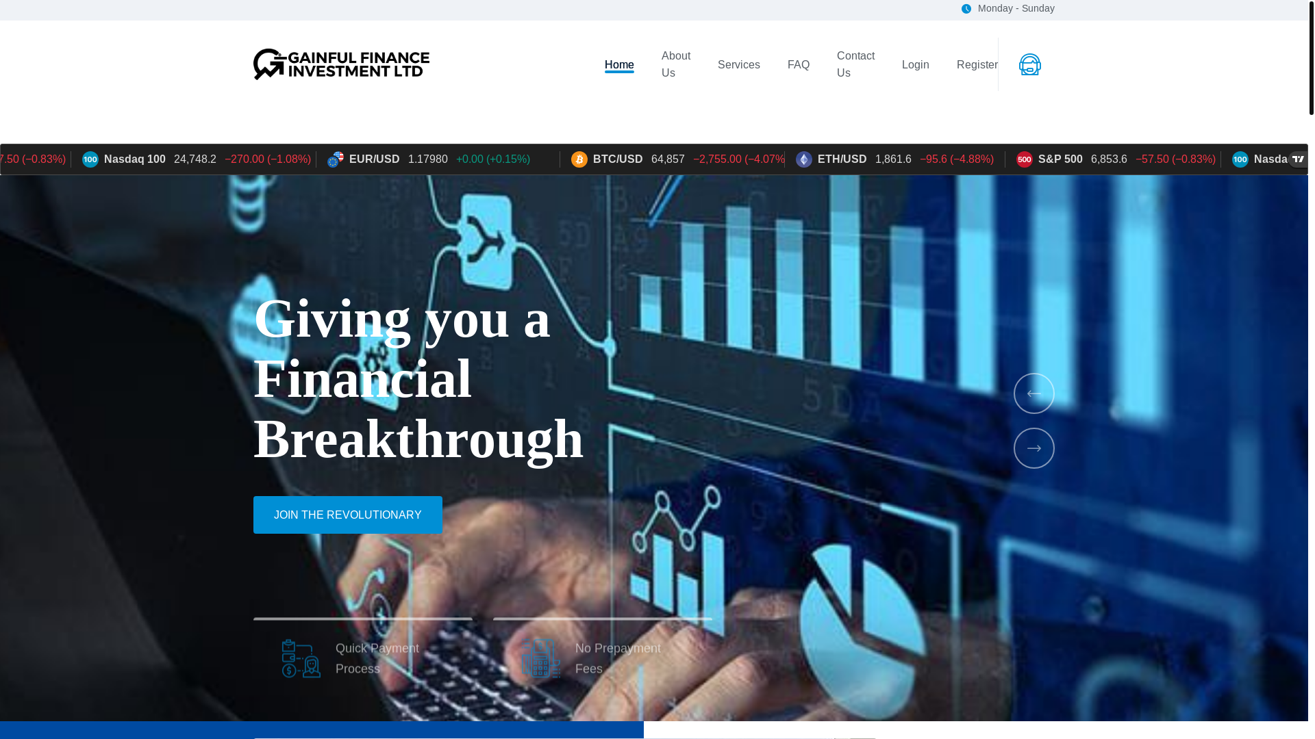 website screenshot of https://gainfulfinanceinvestmentltd.com/