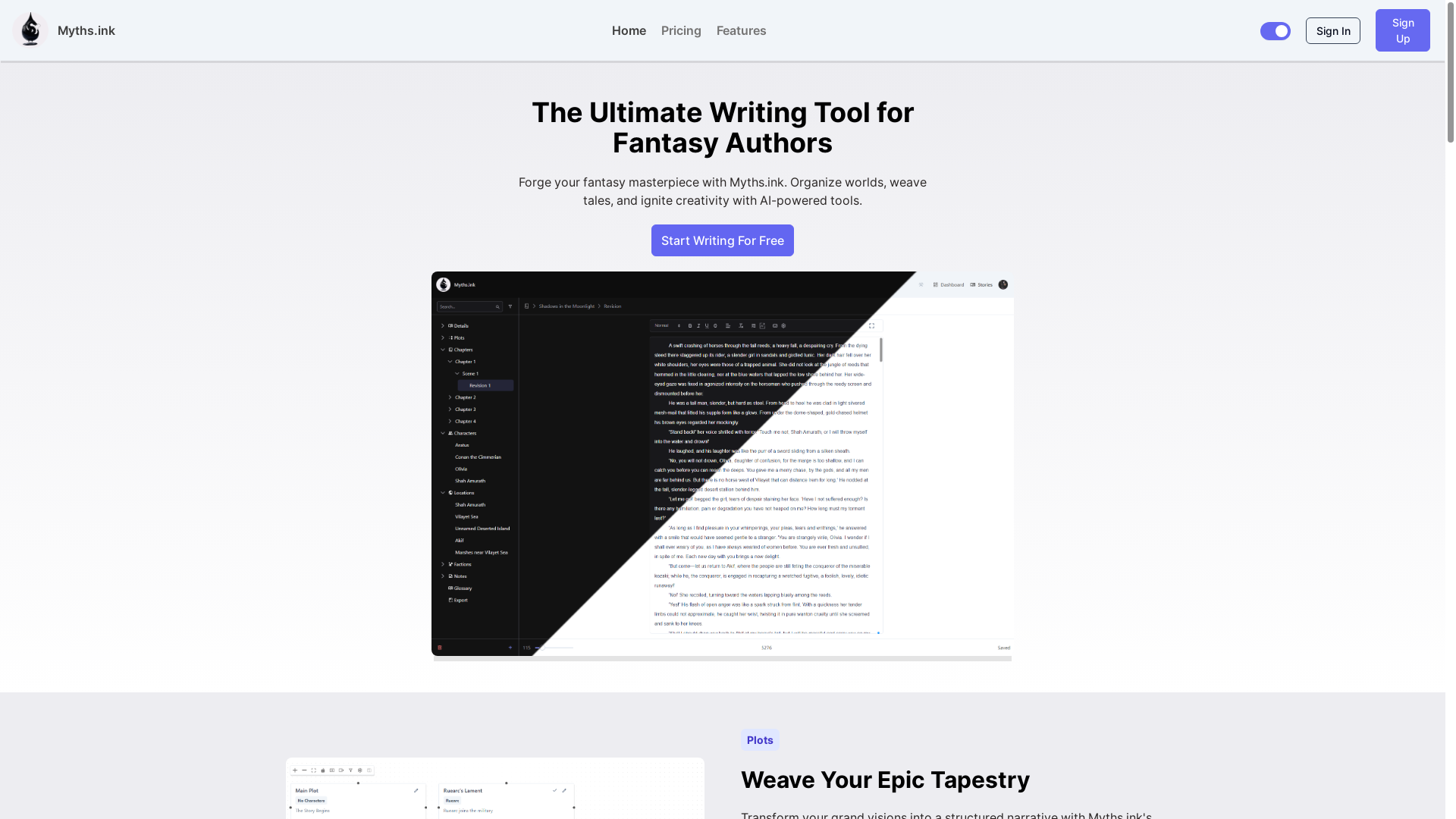 website screenshot of https://myths-ink-landing.pages.dev/