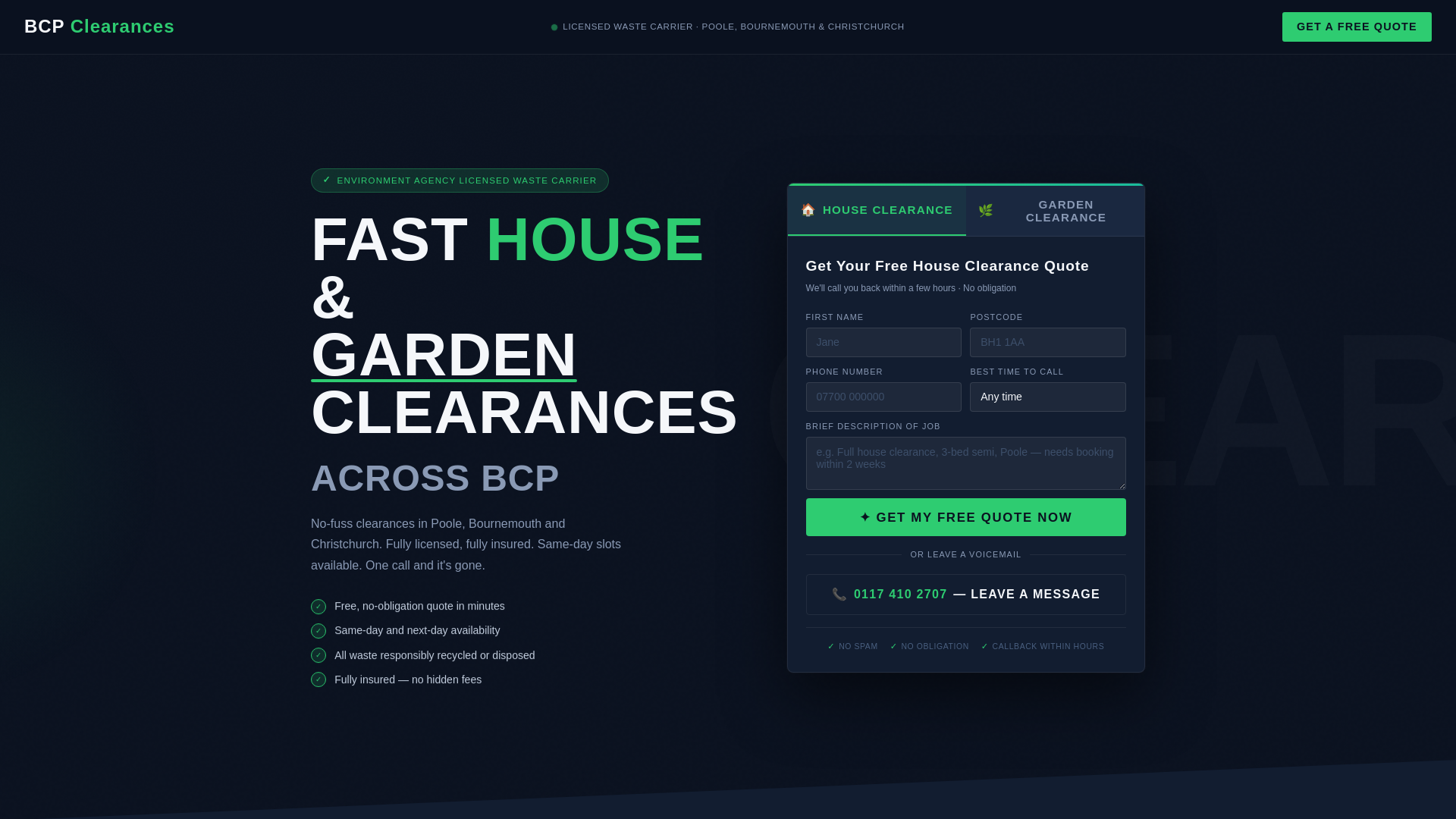 website screenshot of https://bcpclearances.co.uk