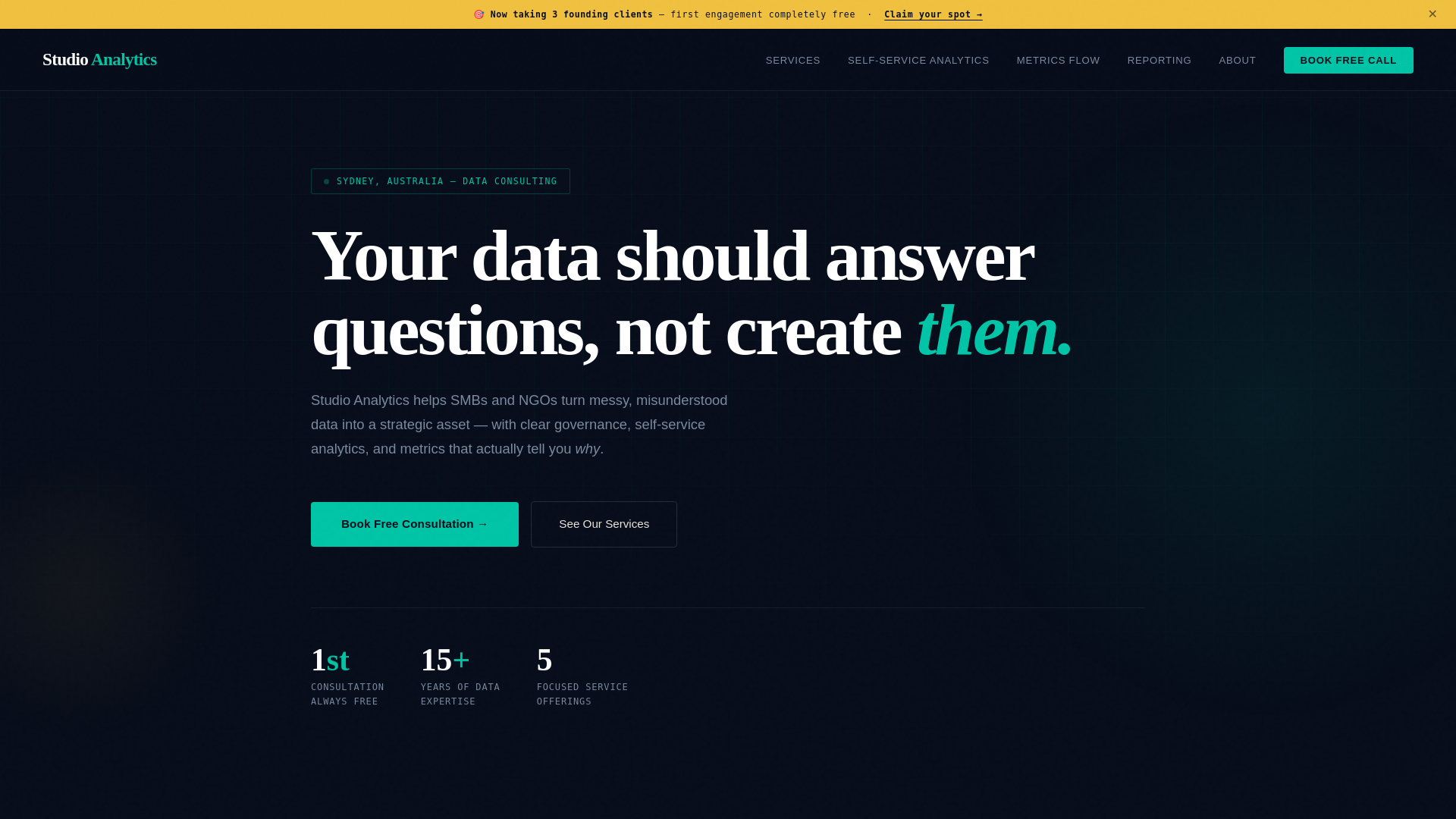 website screenshot of https://studioanalytics.au