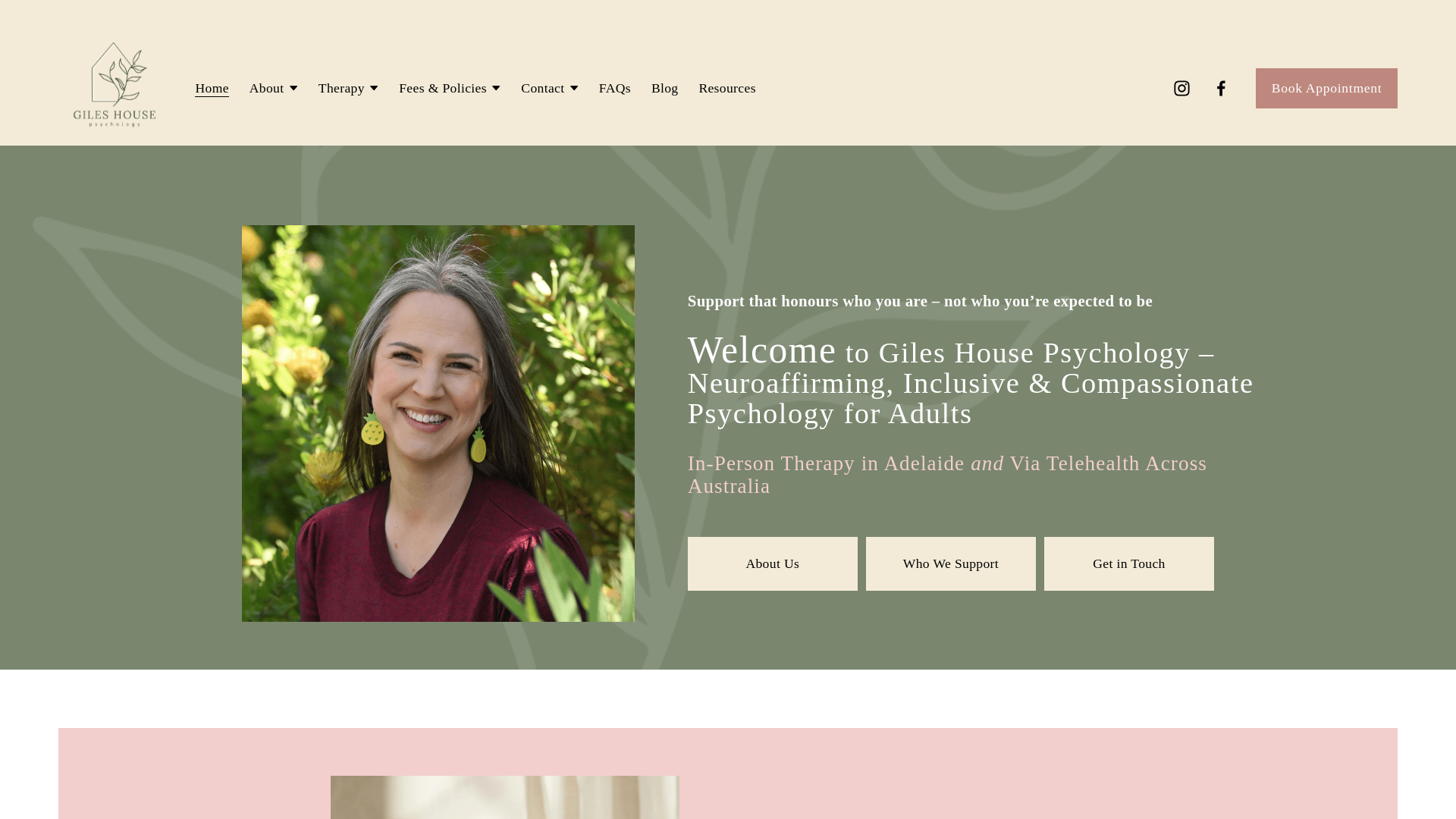 website screenshot of https://gileshousepsychology.com.au