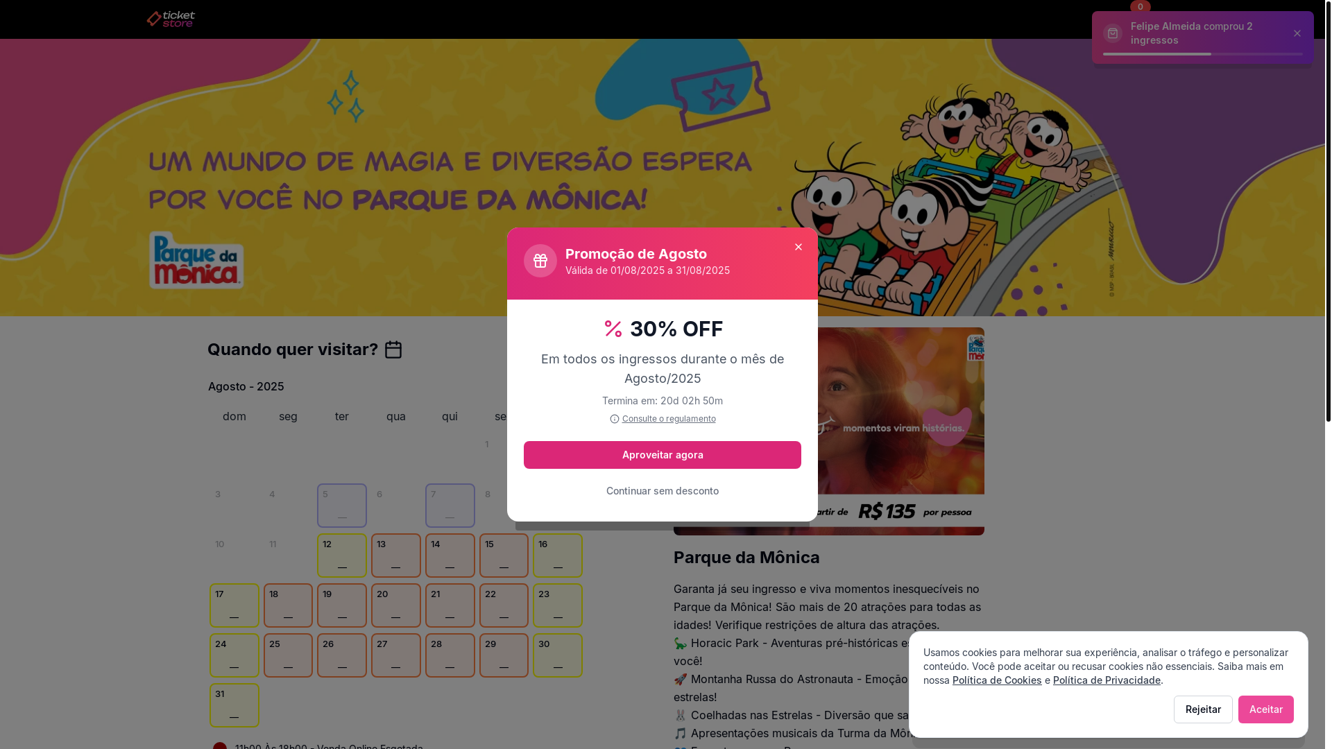 website screenshot of https://ingressos-parquemonica.online/