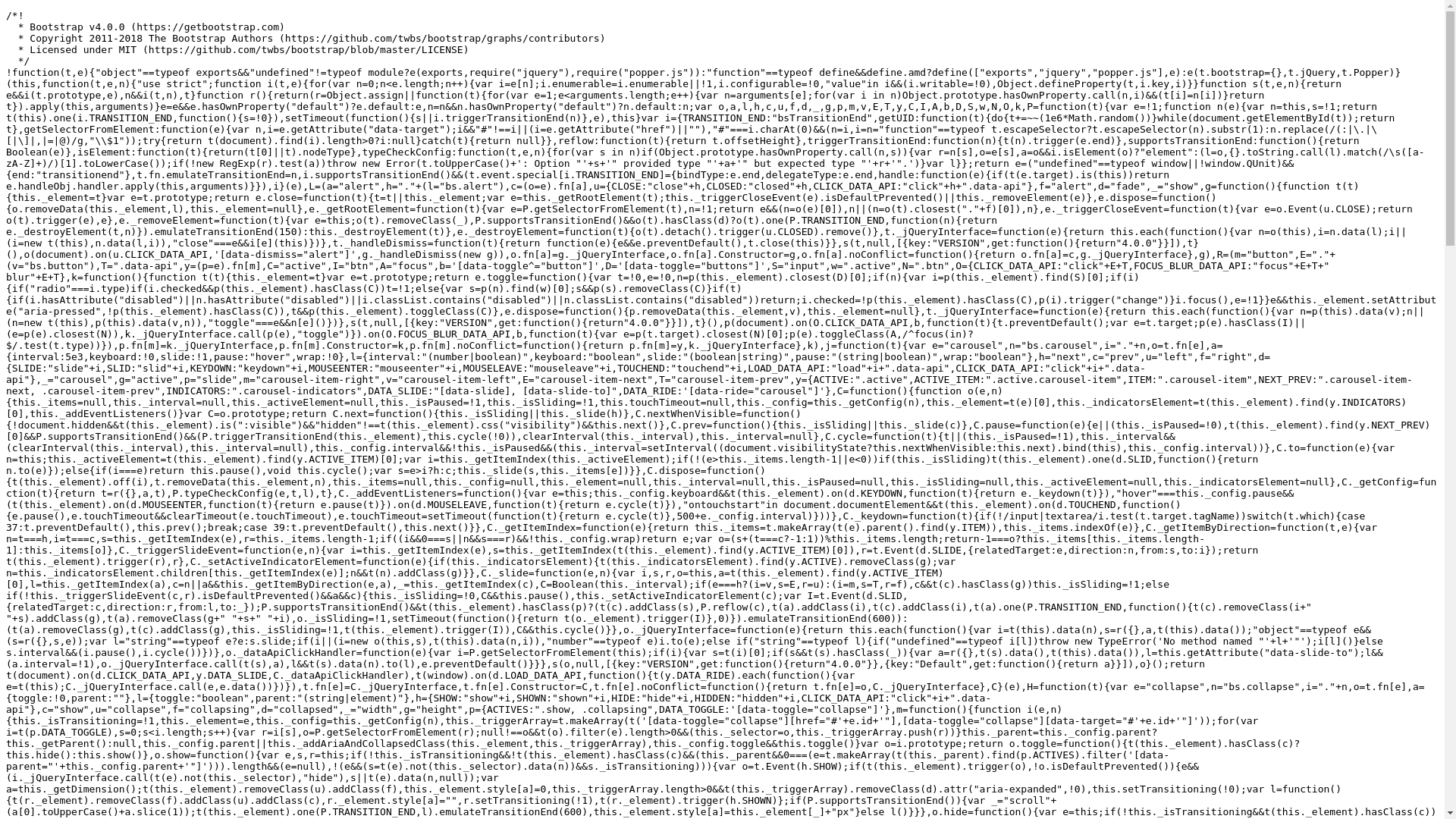 website screenshot of https://maxcdn.bootstrapcdn.com/bootstrap/4.0.0/js/bootstrap.min.js