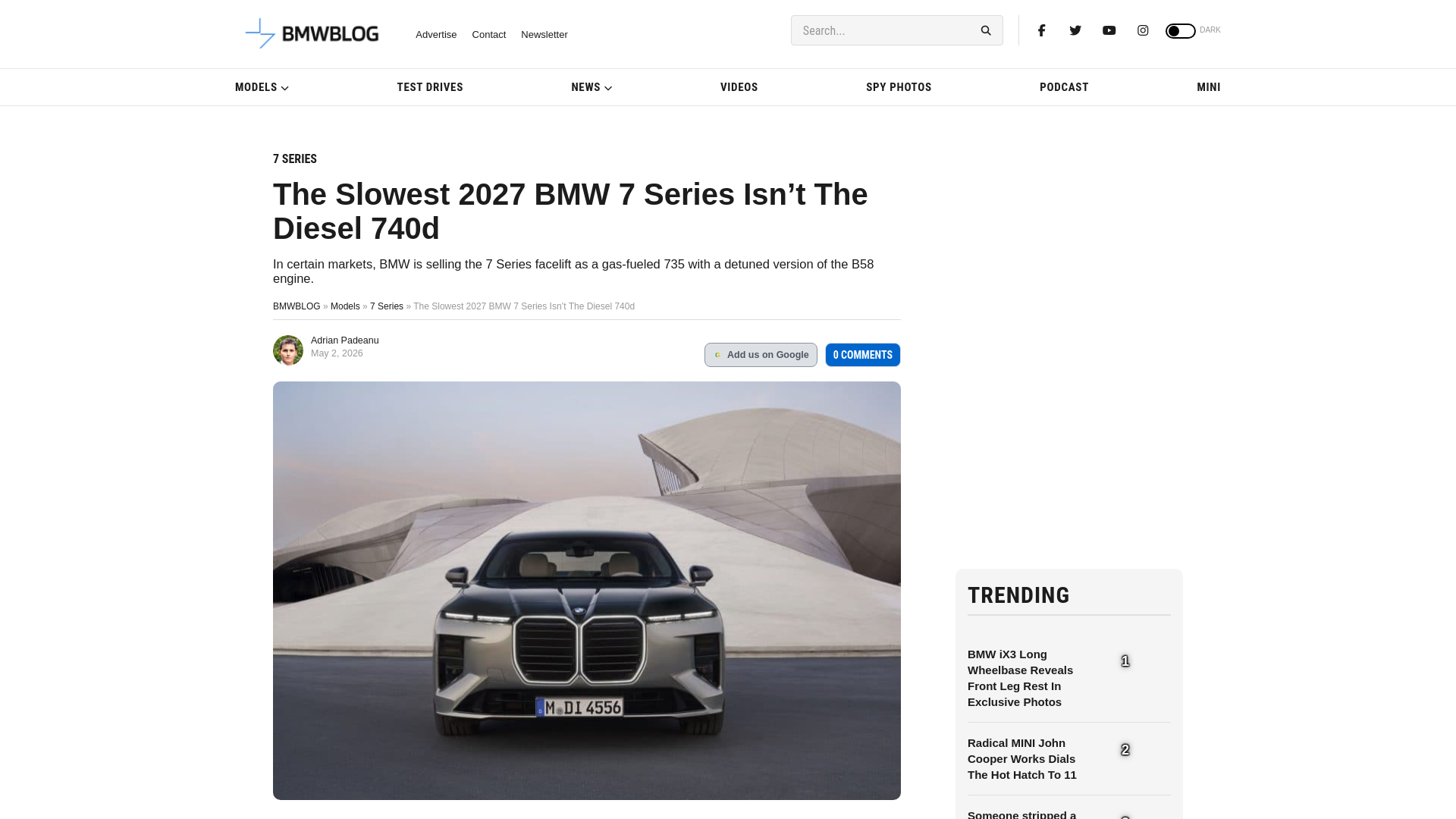 website screenshot of https://www.bmwblog.com/2026/05/02/slowest-2027-bmw-7-series/
