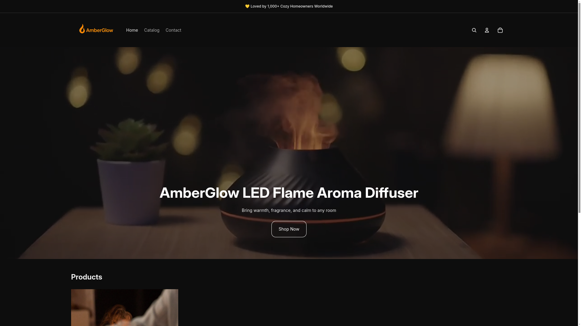 website screenshot of https://amberglowstore.com/