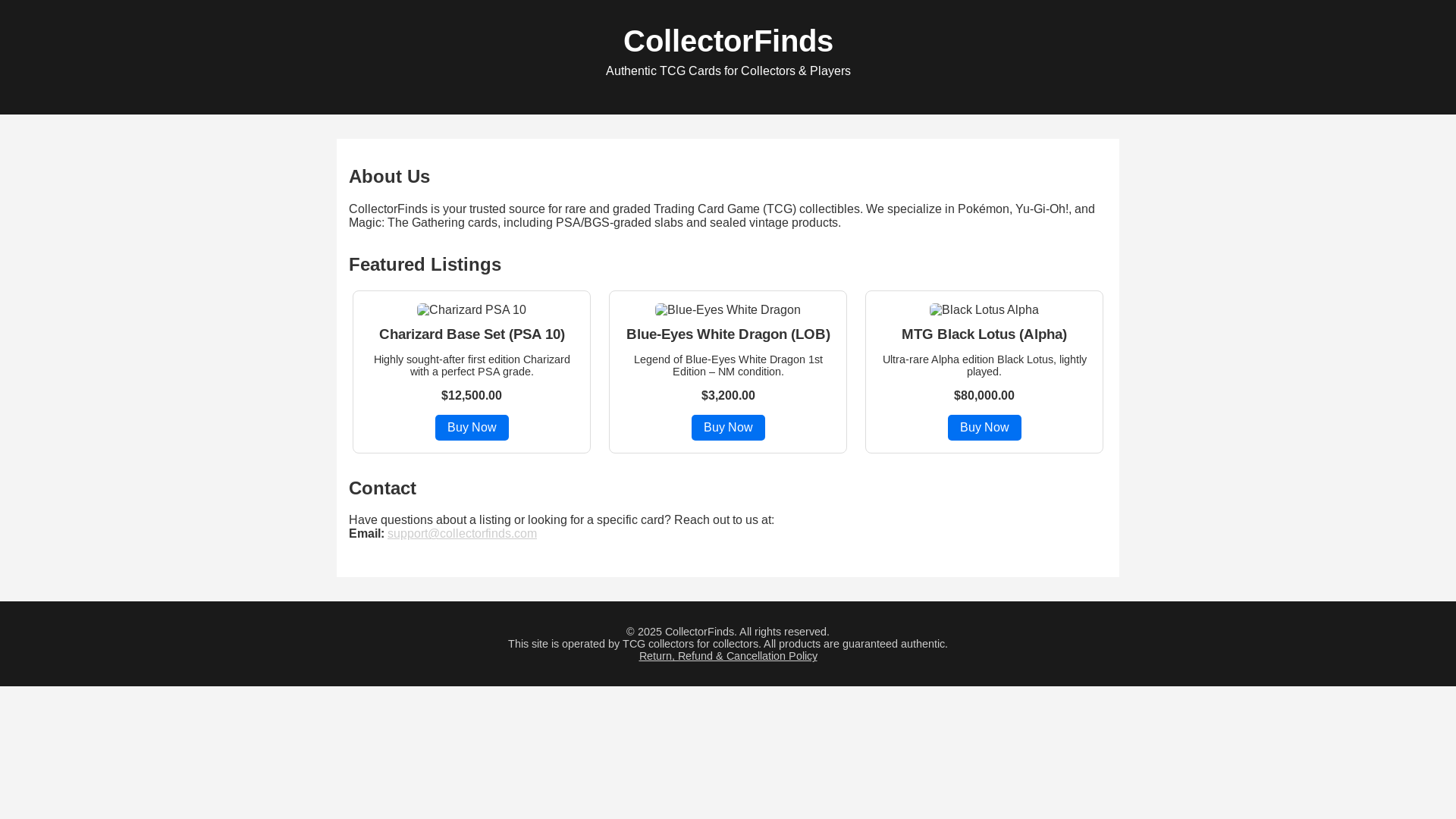website screenshot of https://collectorfinds.com/