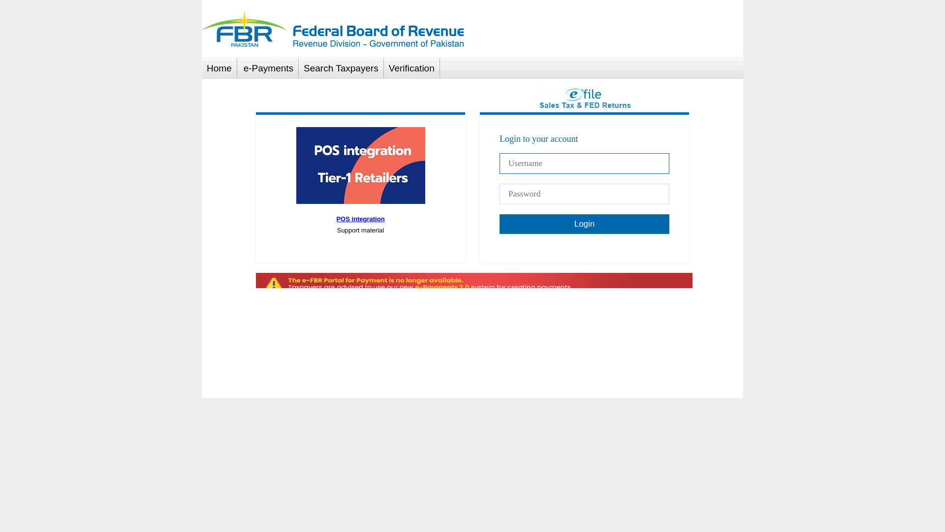 website screenshot of https://e.fbr.gov.pk/