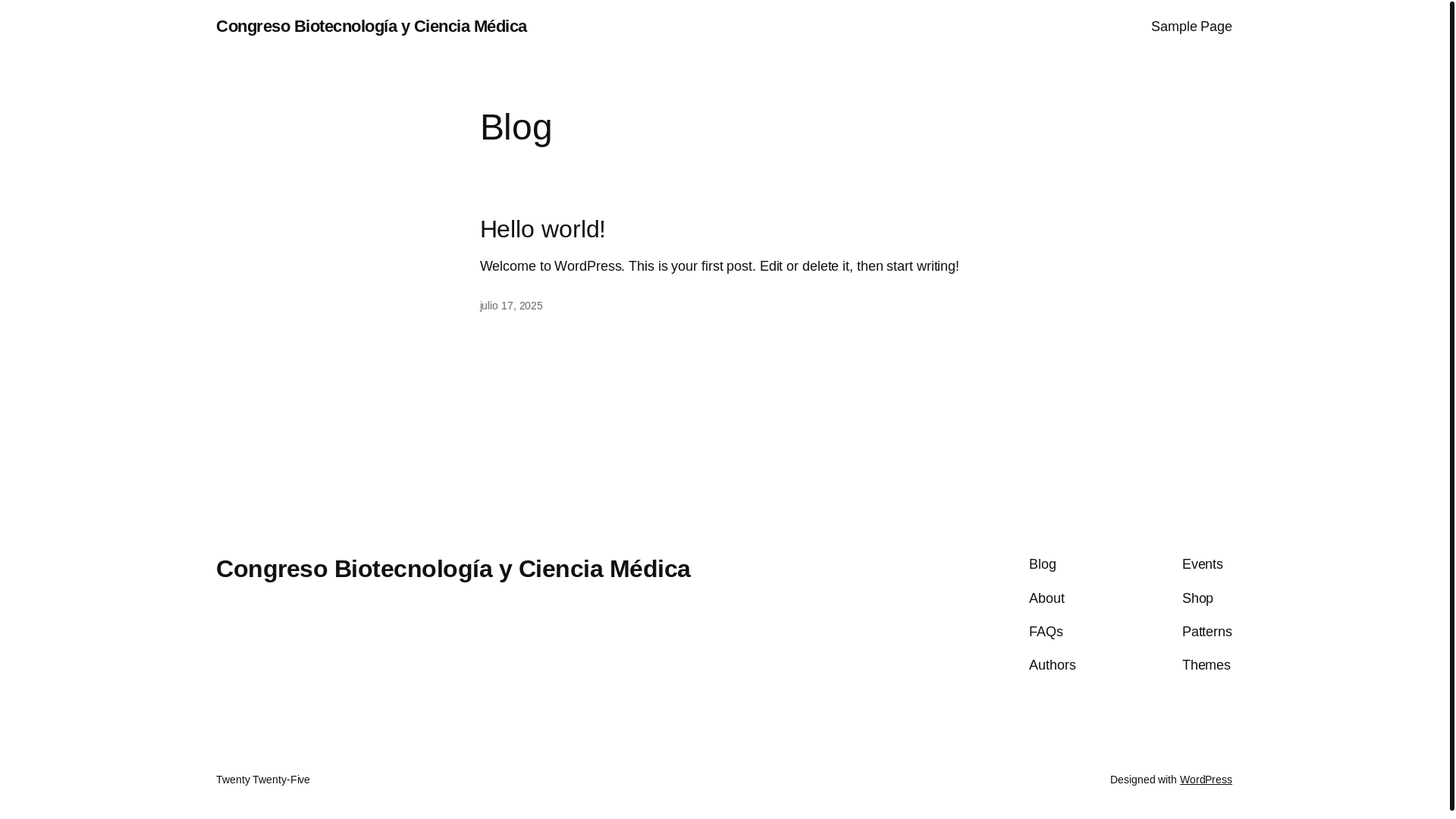 website screenshot of https://congresobiotecnologiaycienciamedica.com/