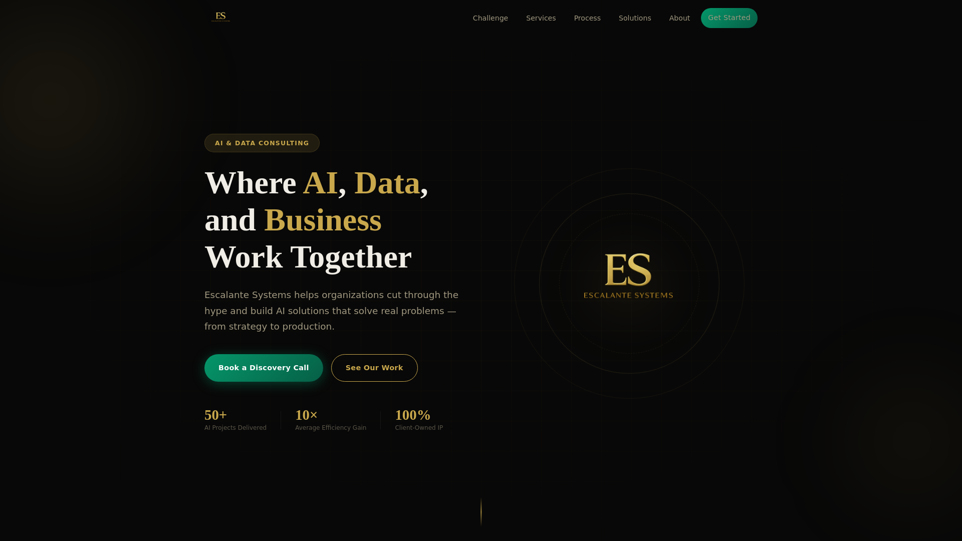 website screenshot of https://escalantesystems.com/