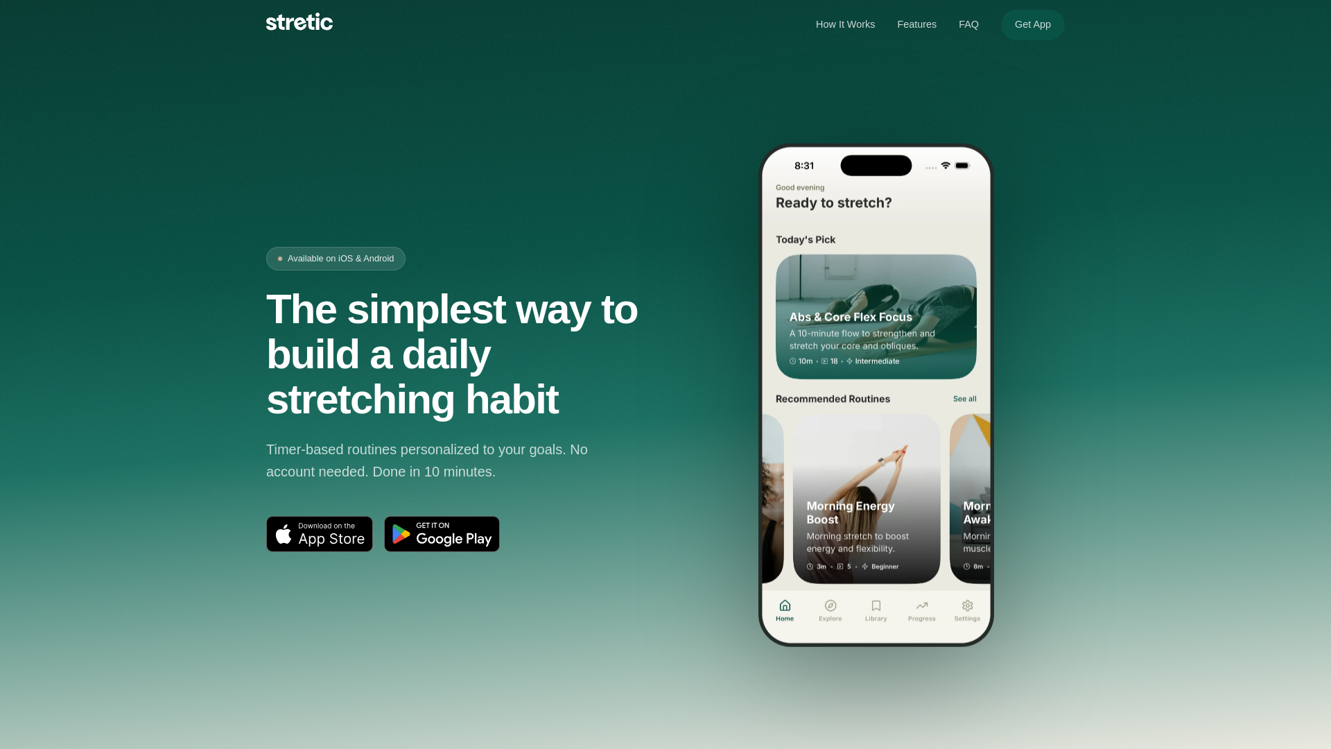 website screenshot of https://stretic.app