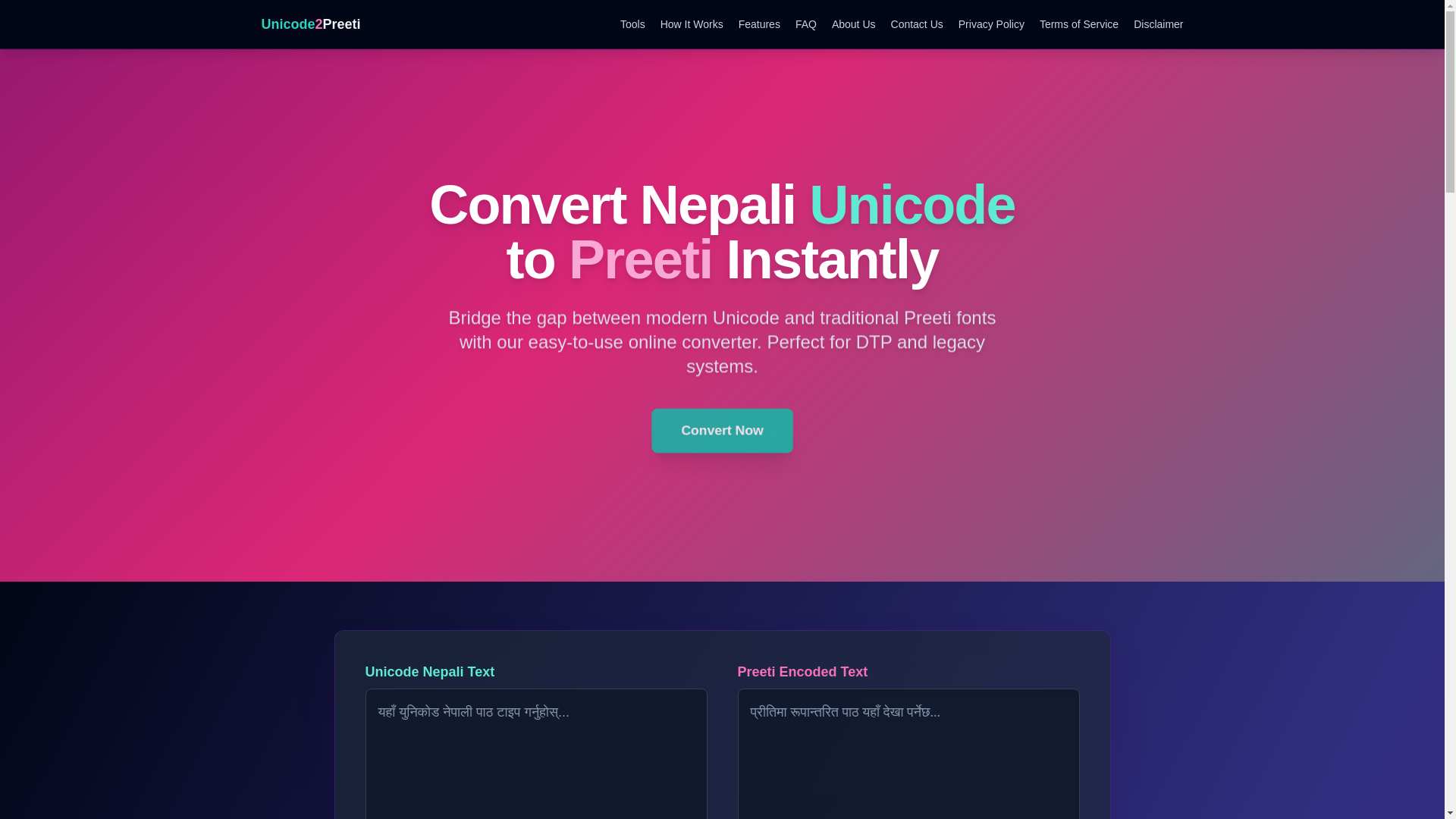 website screenshot of https://nepali-unicode-to-preeti-converter.pages.dev/