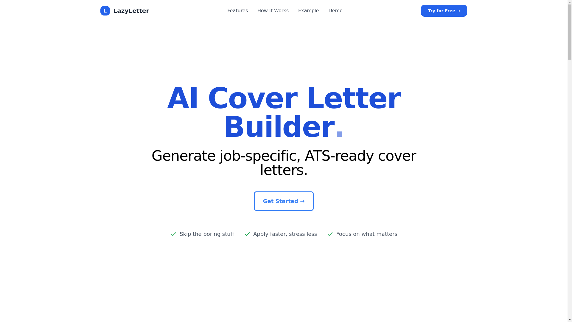 website screenshot of https://lazyletter.online/