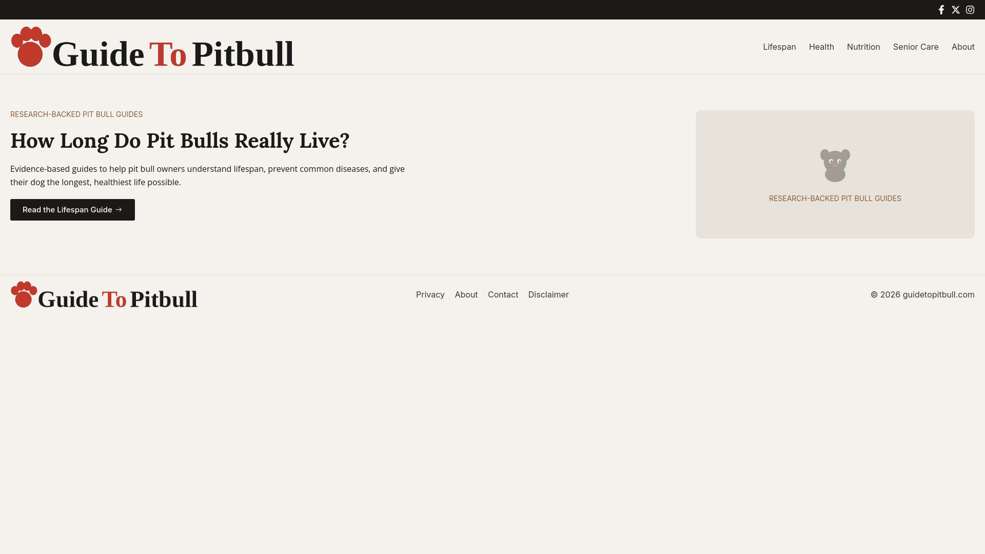 website screenshot of https://guidetopitbull.com