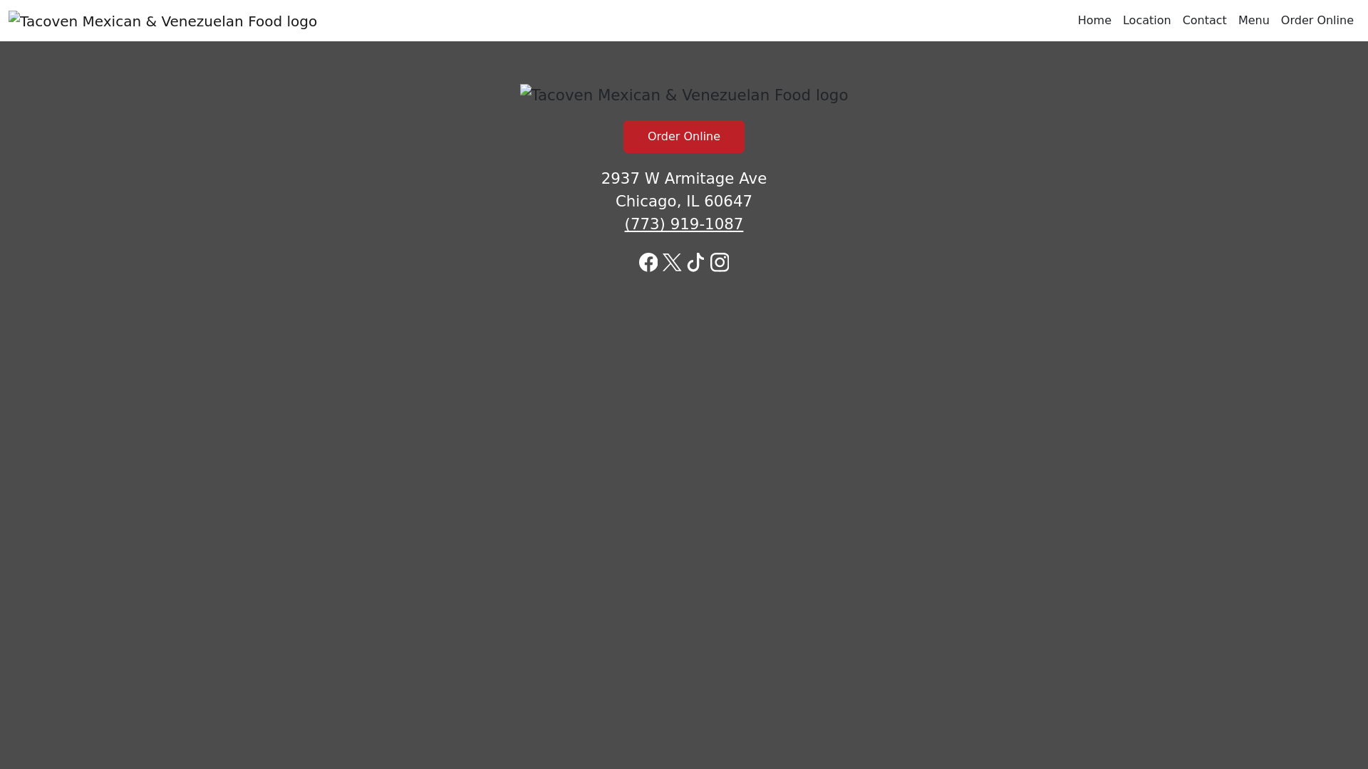 website screenshot of https://tacovenmexicanvenezuelanfoodil.com/