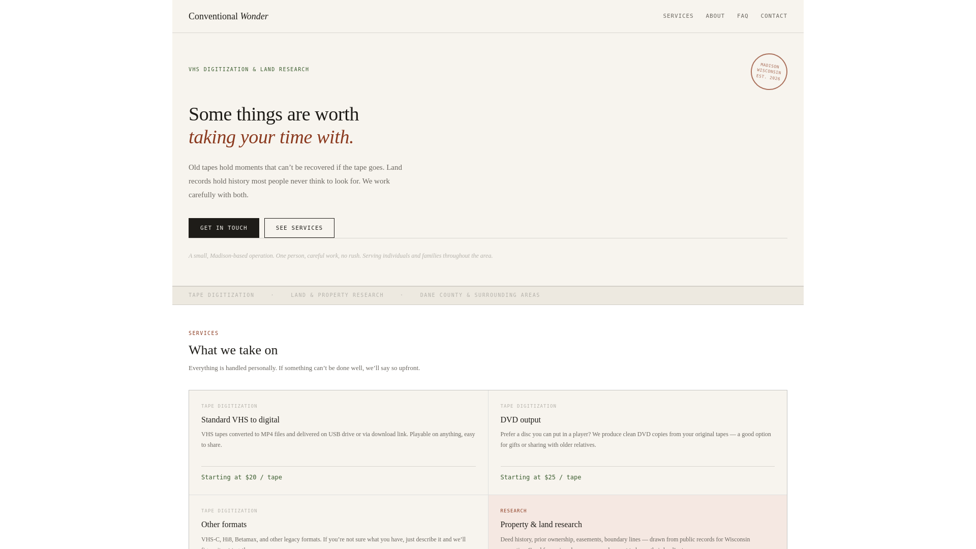 website screenshot of https://conventionalwonder.com/