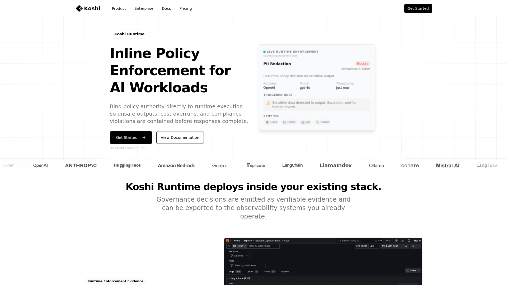 website screenshot of https://getkoshi.ai