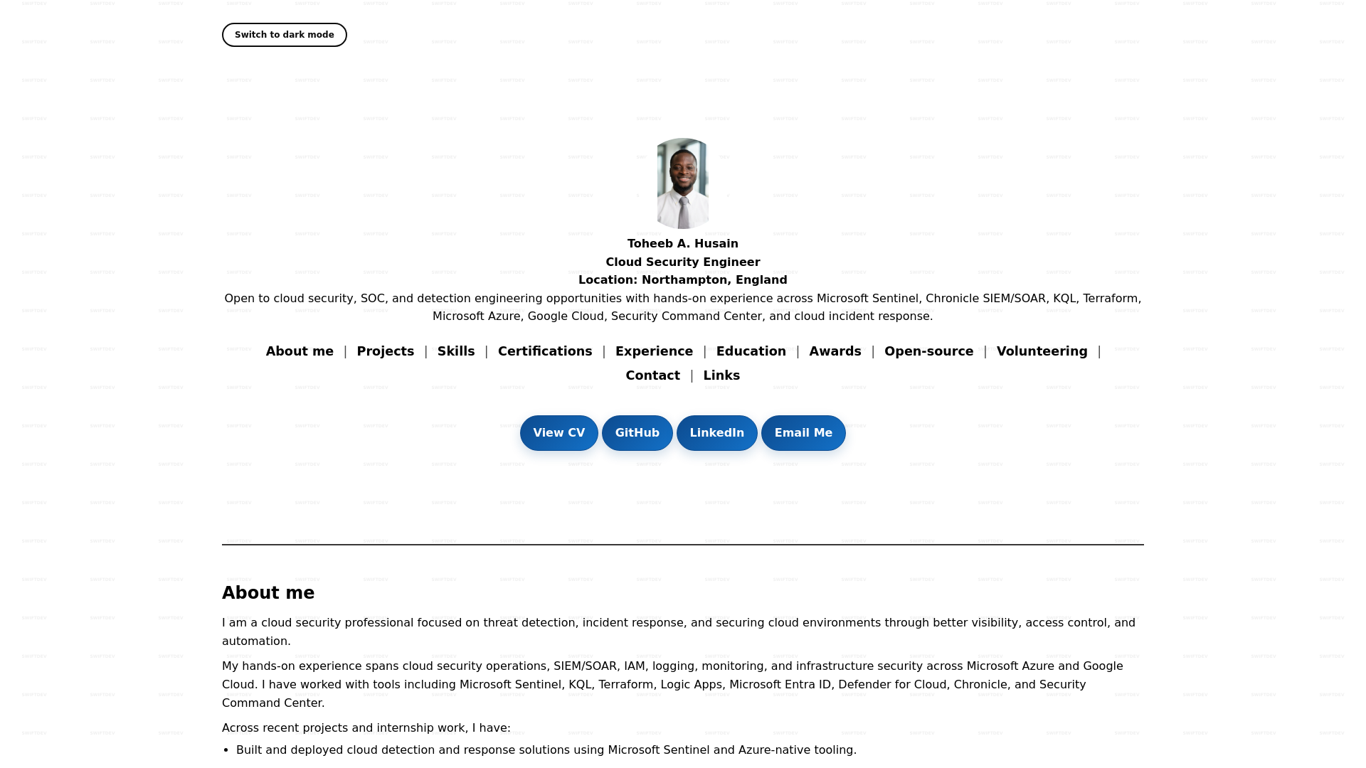 website screenshot of https://toheebahusain.com/