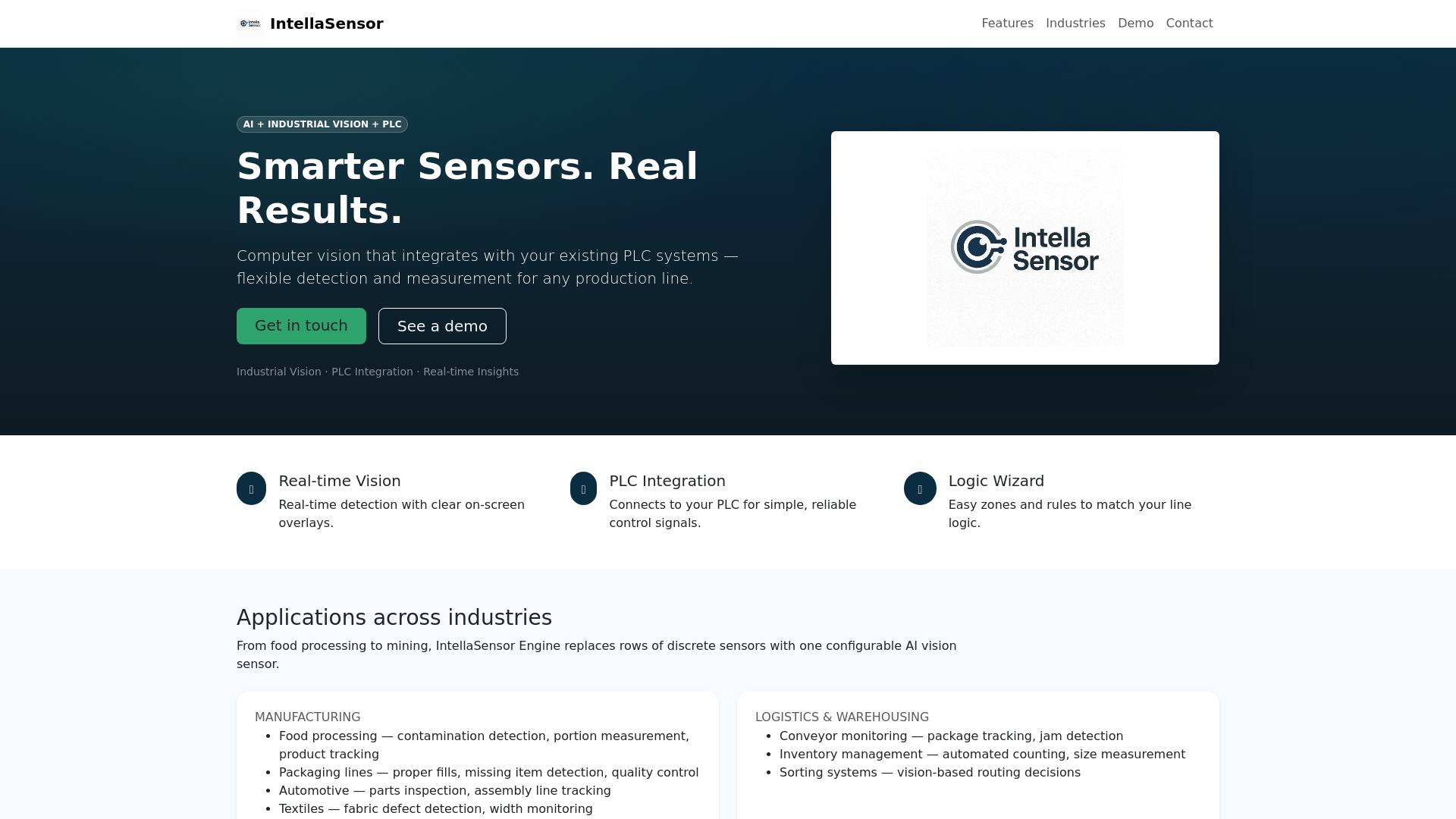 website screenshot of https://intellasensor.com