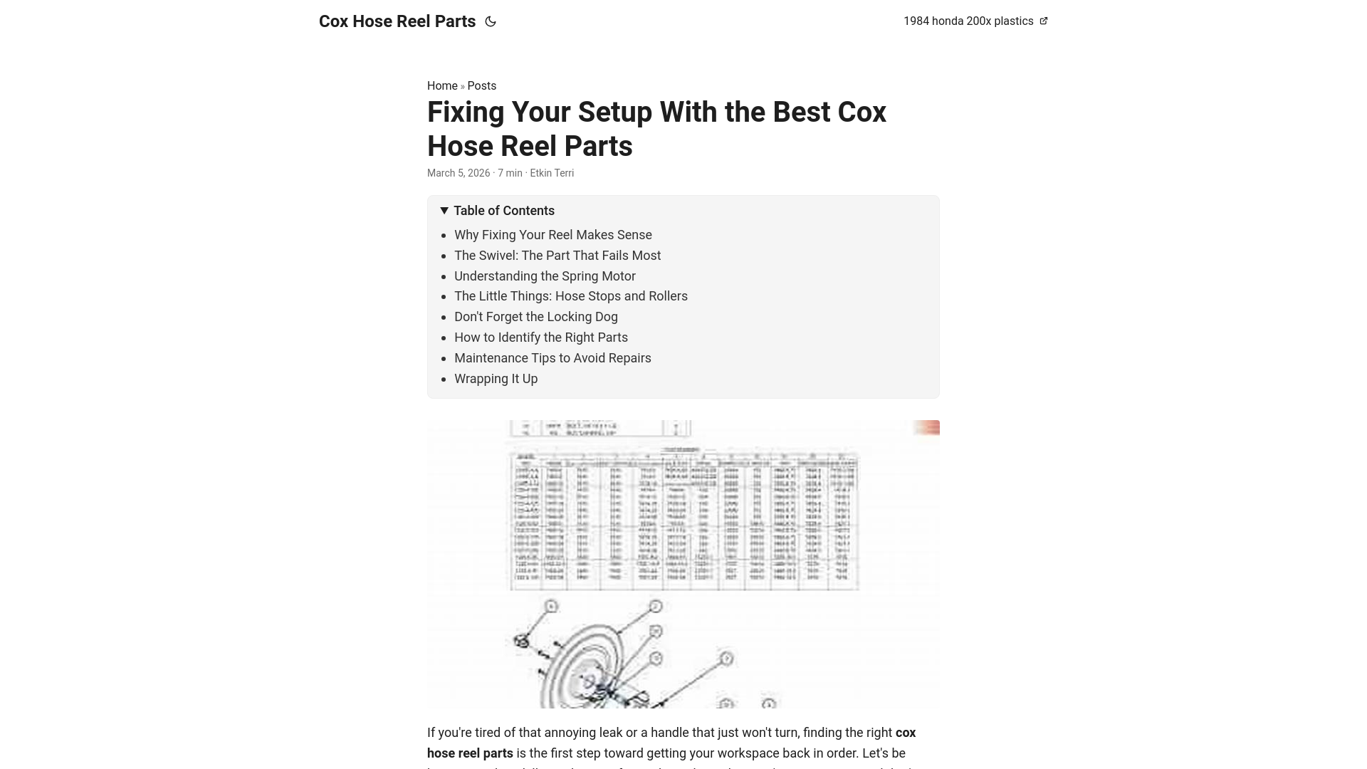 website screenshot of https://cox-hose-reel-parts.pages.dev/