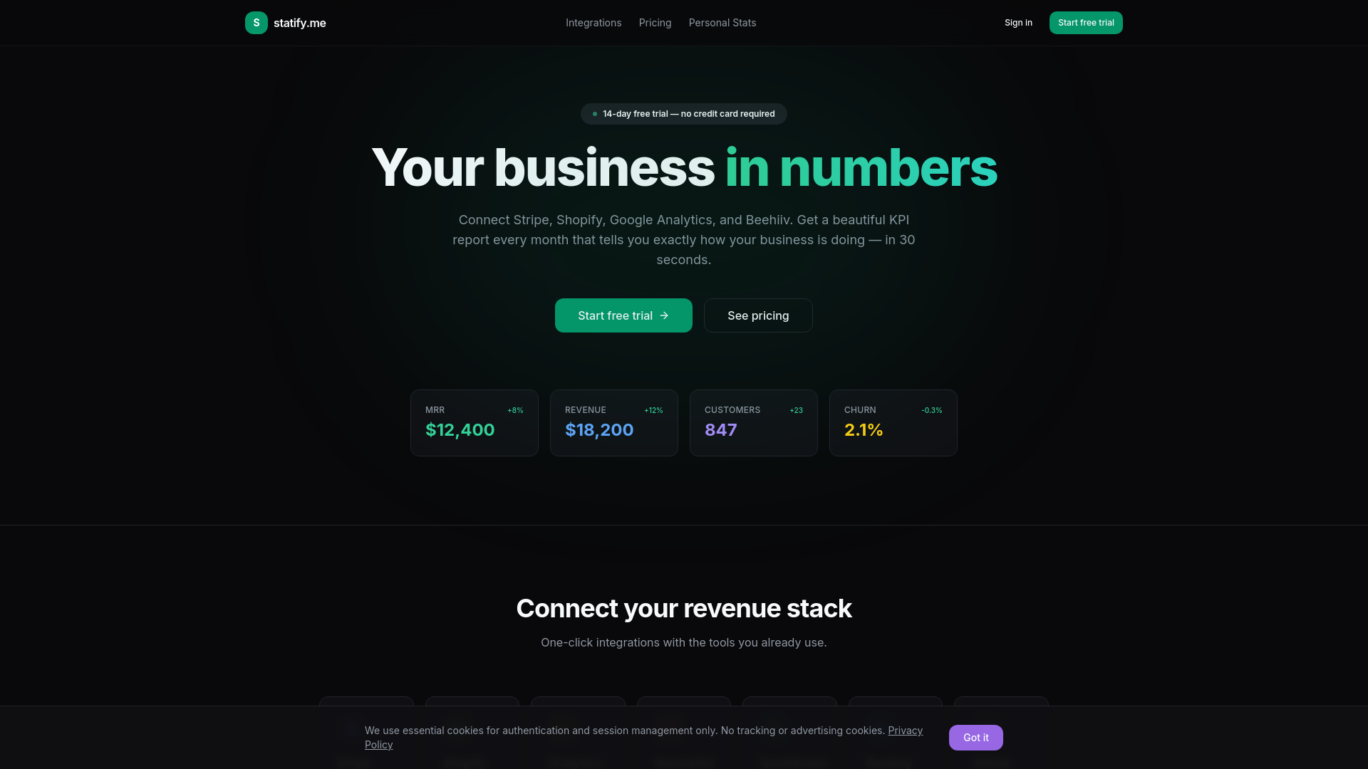 website screenshot of https://statify.me